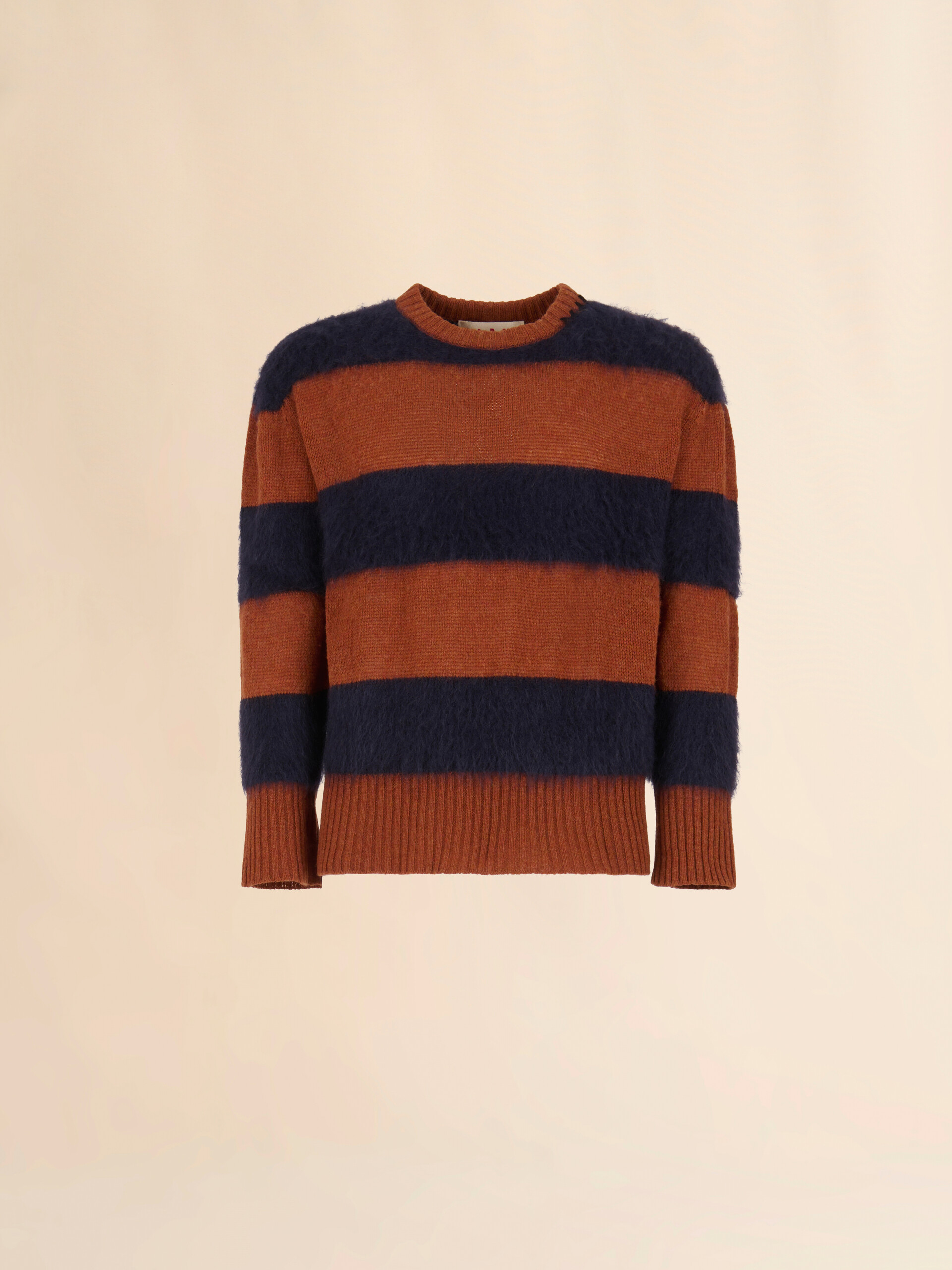 Brown wool and mohair jumper with striped pattern - Pullovers - Image 1