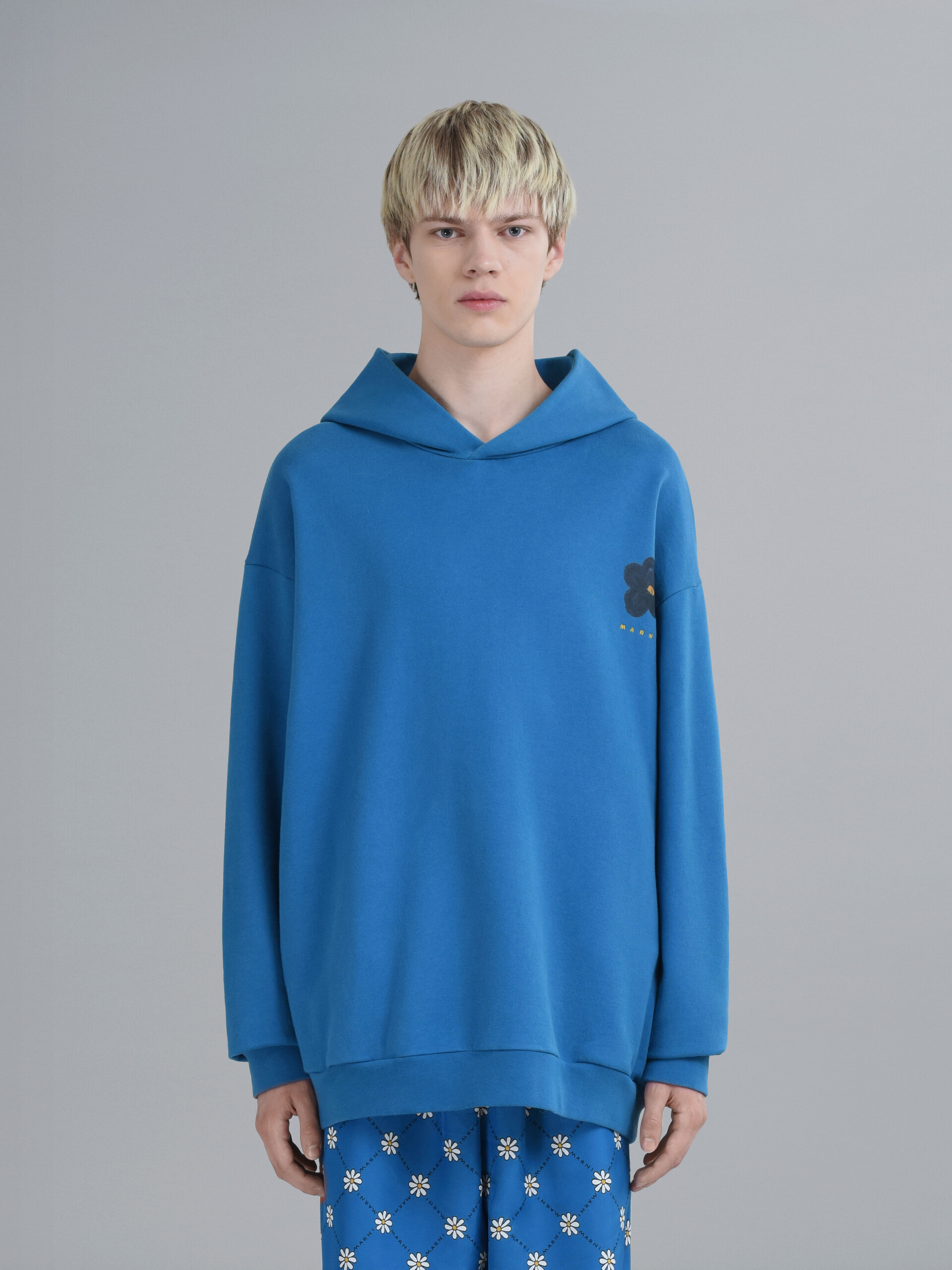 Black Daisy print blue cotton hooded sweatshirt - Sweaters - Image 2