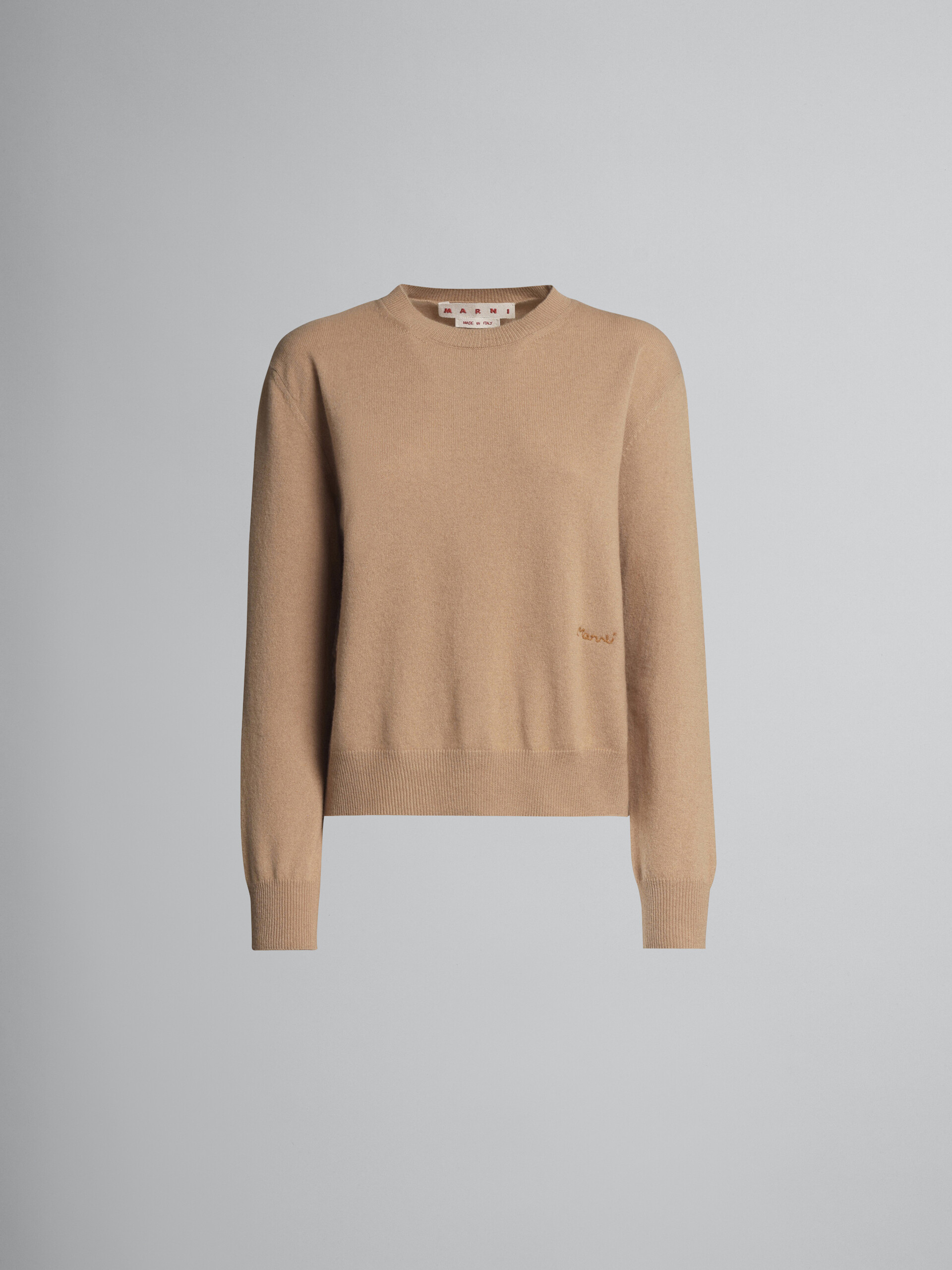 Beige logo cashmere crewneck sweater - Pullovers - Image 1