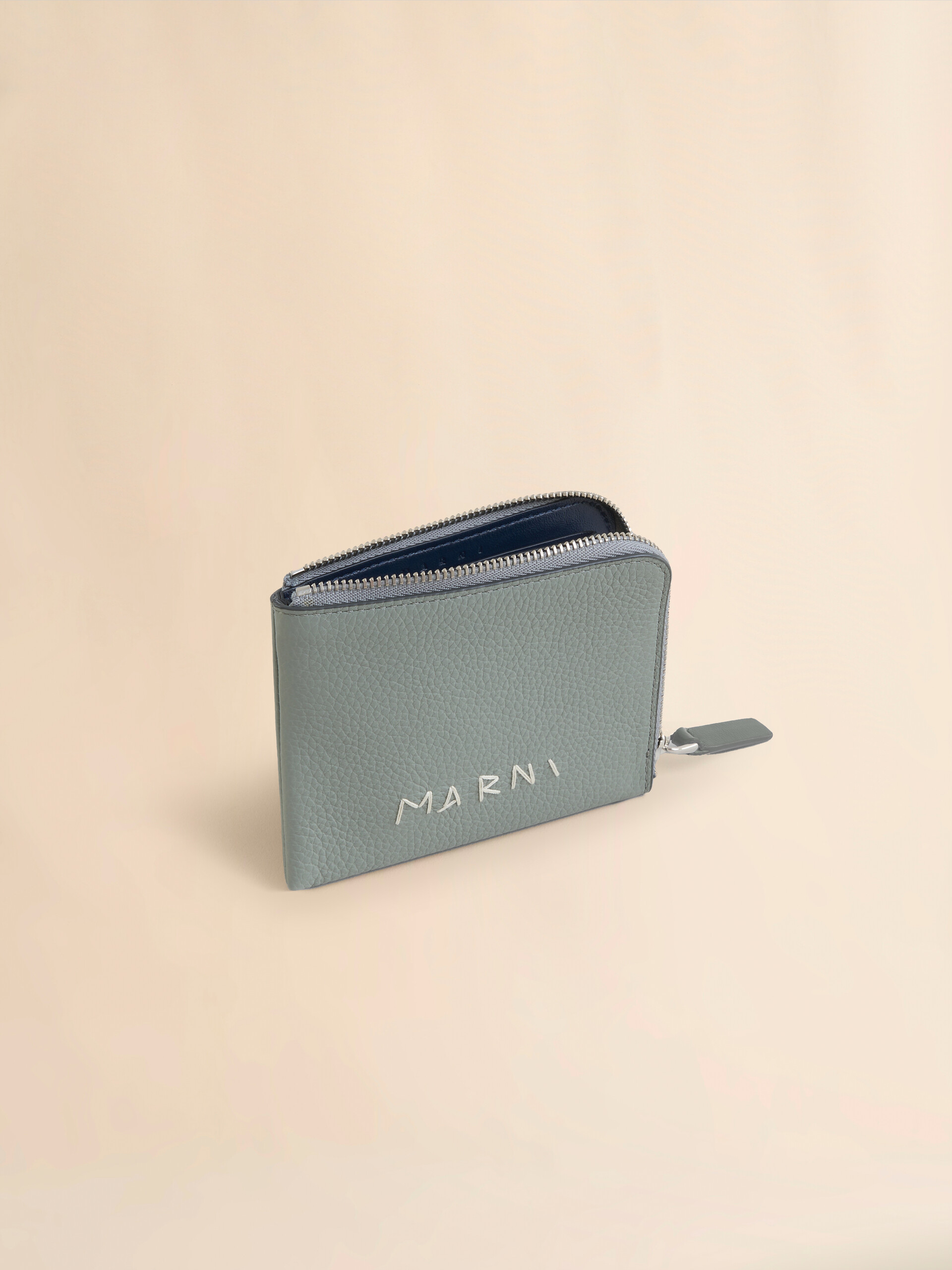 Black leather zip-around wallet with Marni Mending embroidery - Wallets - Image 2