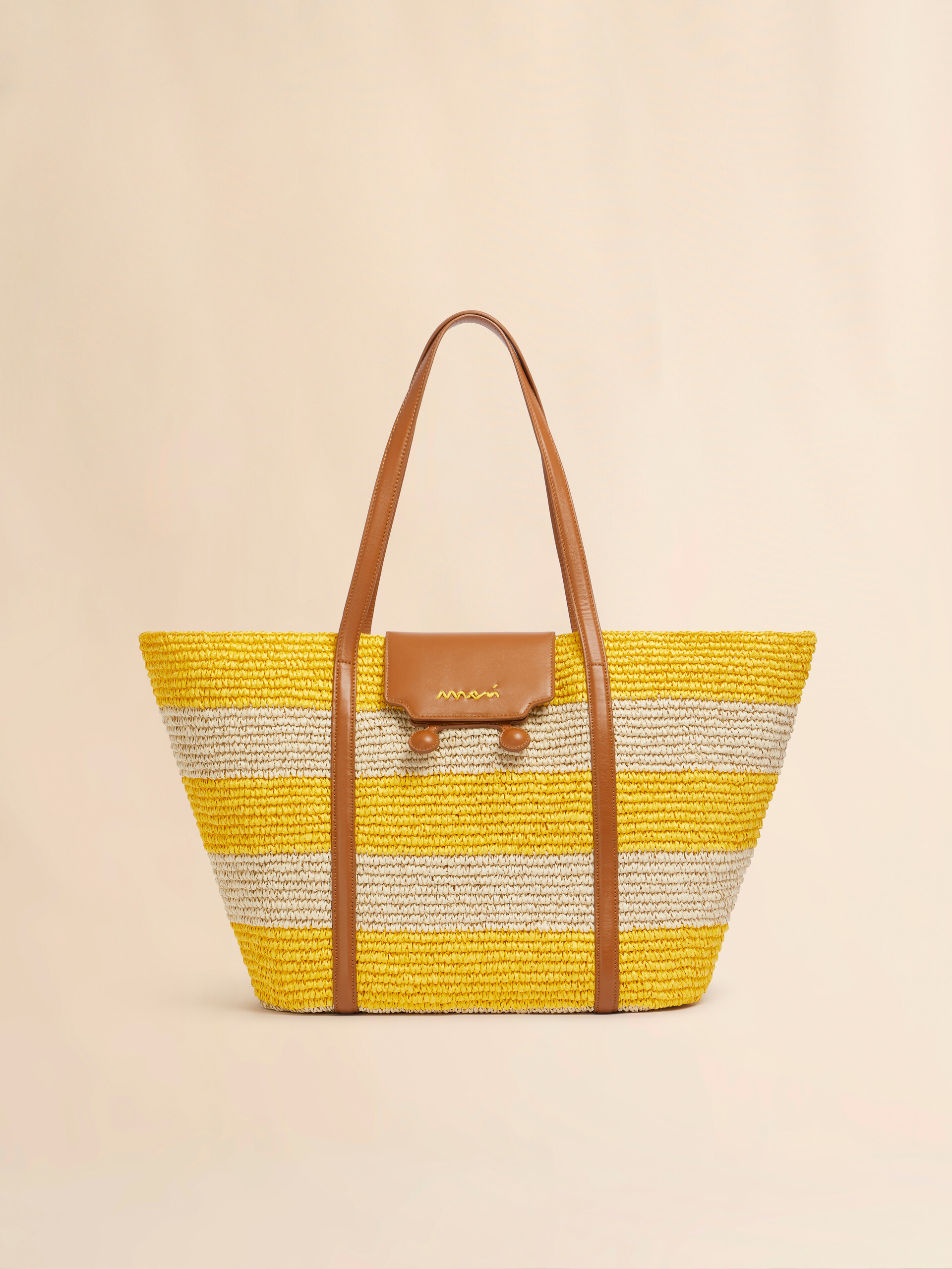 Medium yellow stripe raffia-effect Trunkaroo beach bag - Shopping Bags - Image 1