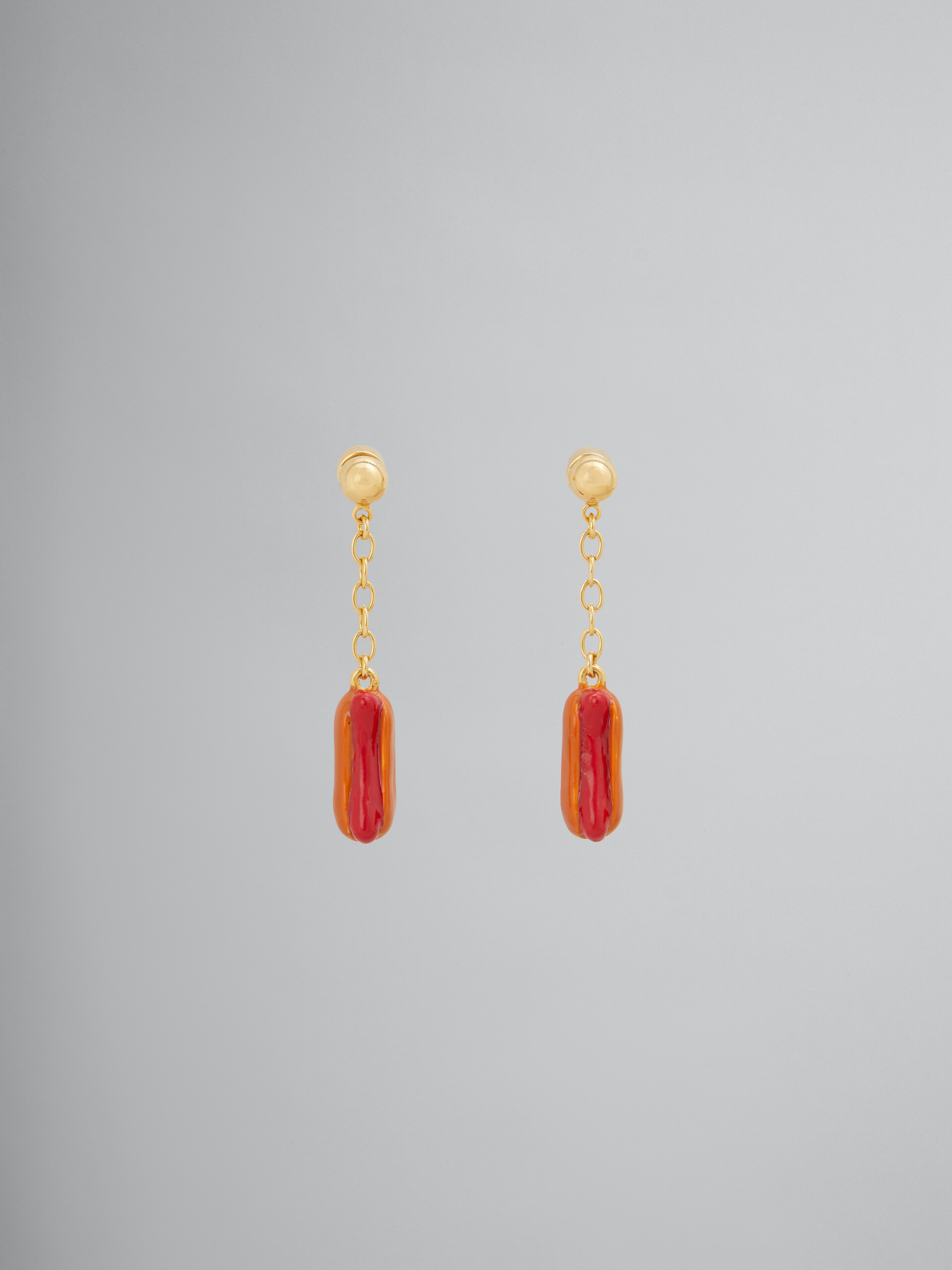 Enamelled hot dog drop earrings - Earrings - Image 1