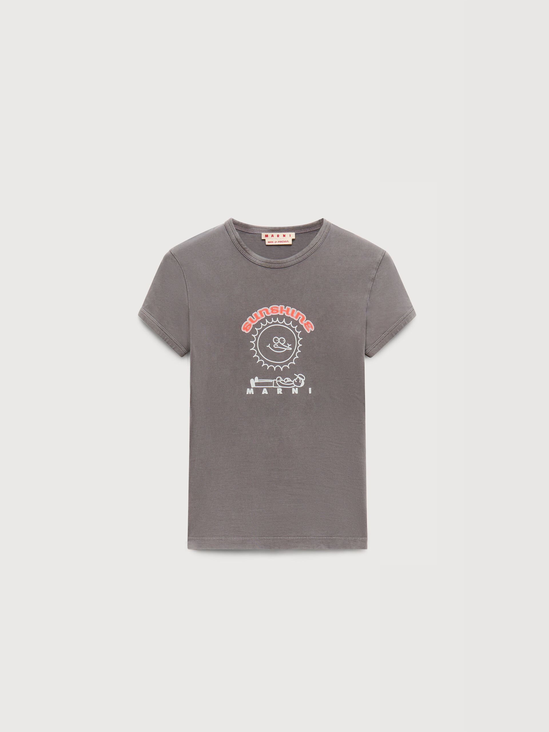 Grey cotton T-shirt with sunshine print - T-shirts - Image 1
