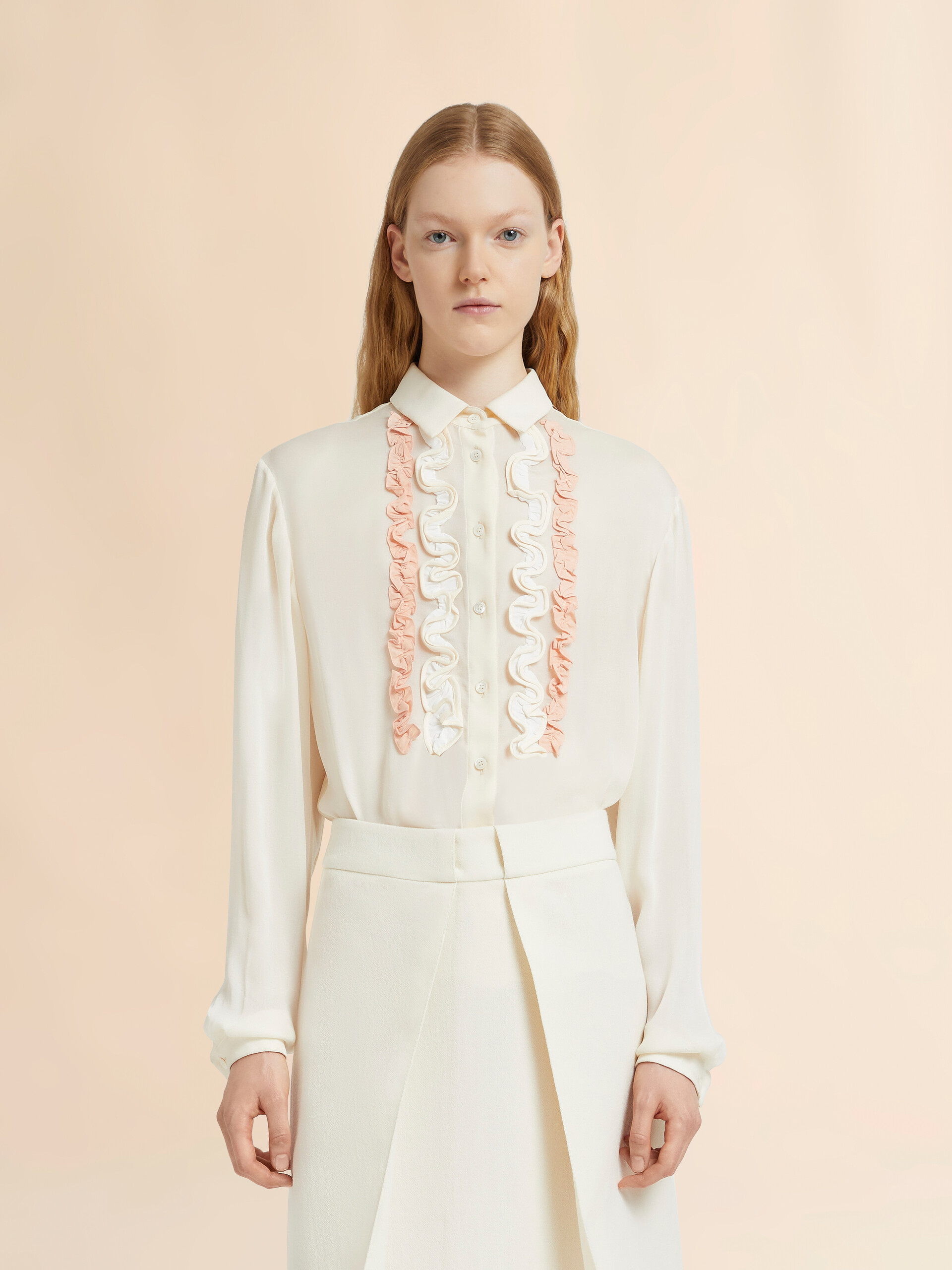 White silk georgette shirt with ruffles - Shirts - Image 2