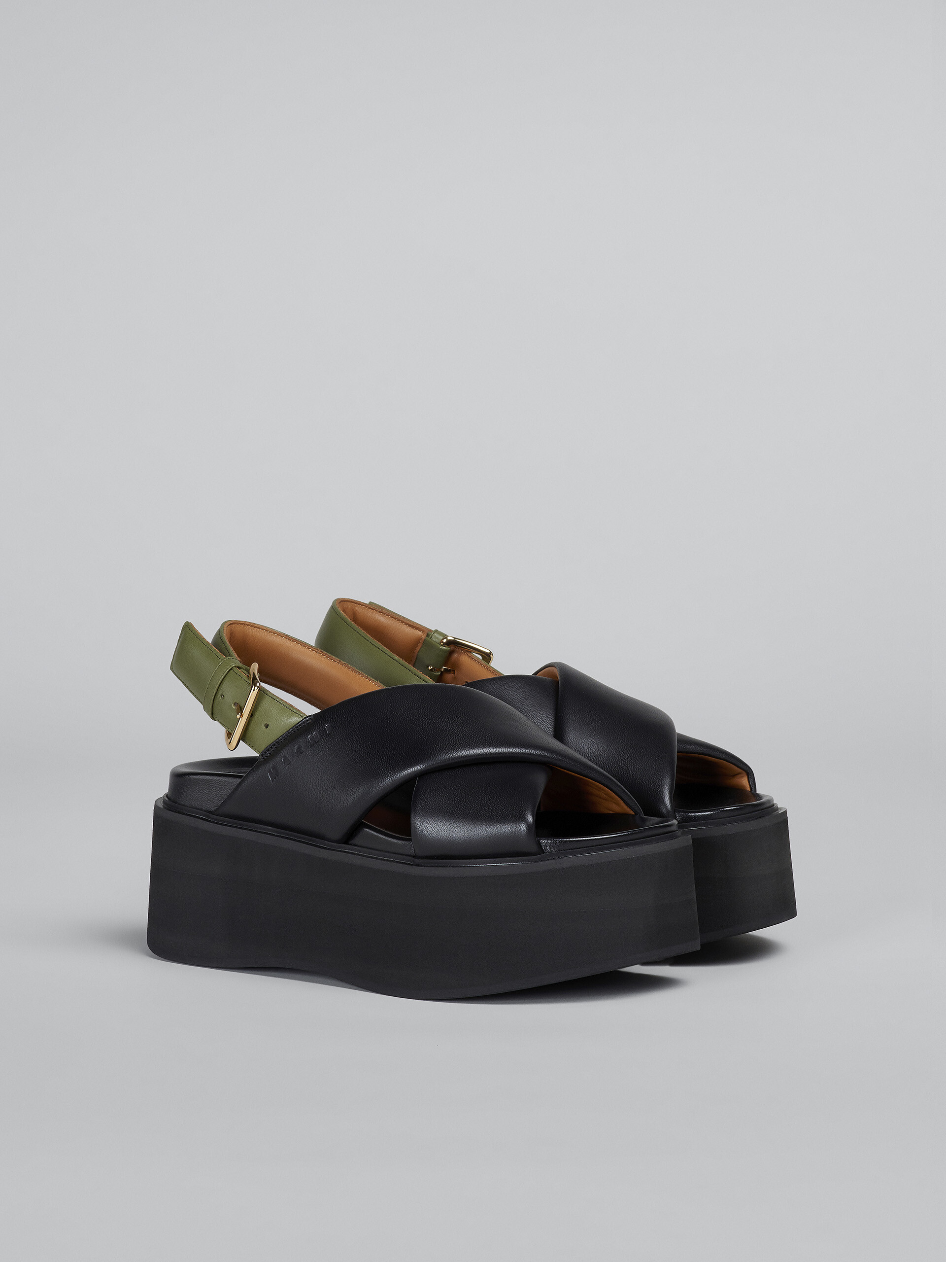 Black and green leather wedge - Sandals - Image 2