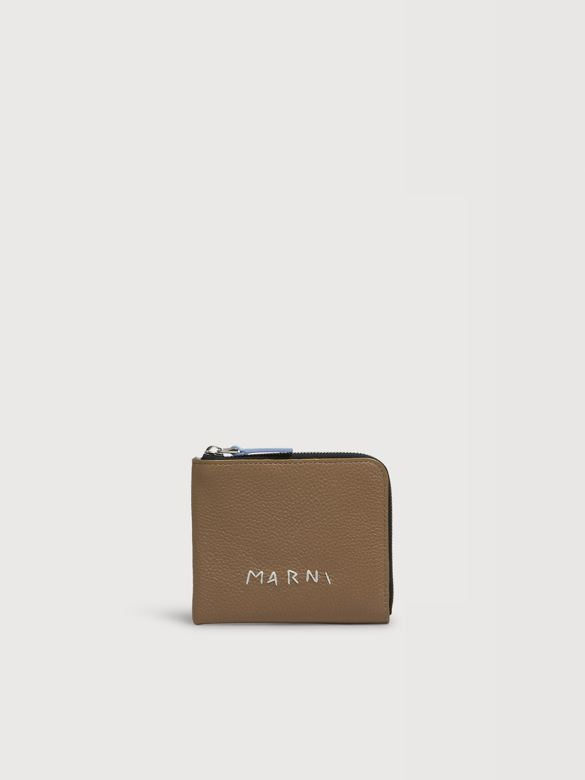 Black leather zip-around wallet with Marni Mending embroidery | Marni