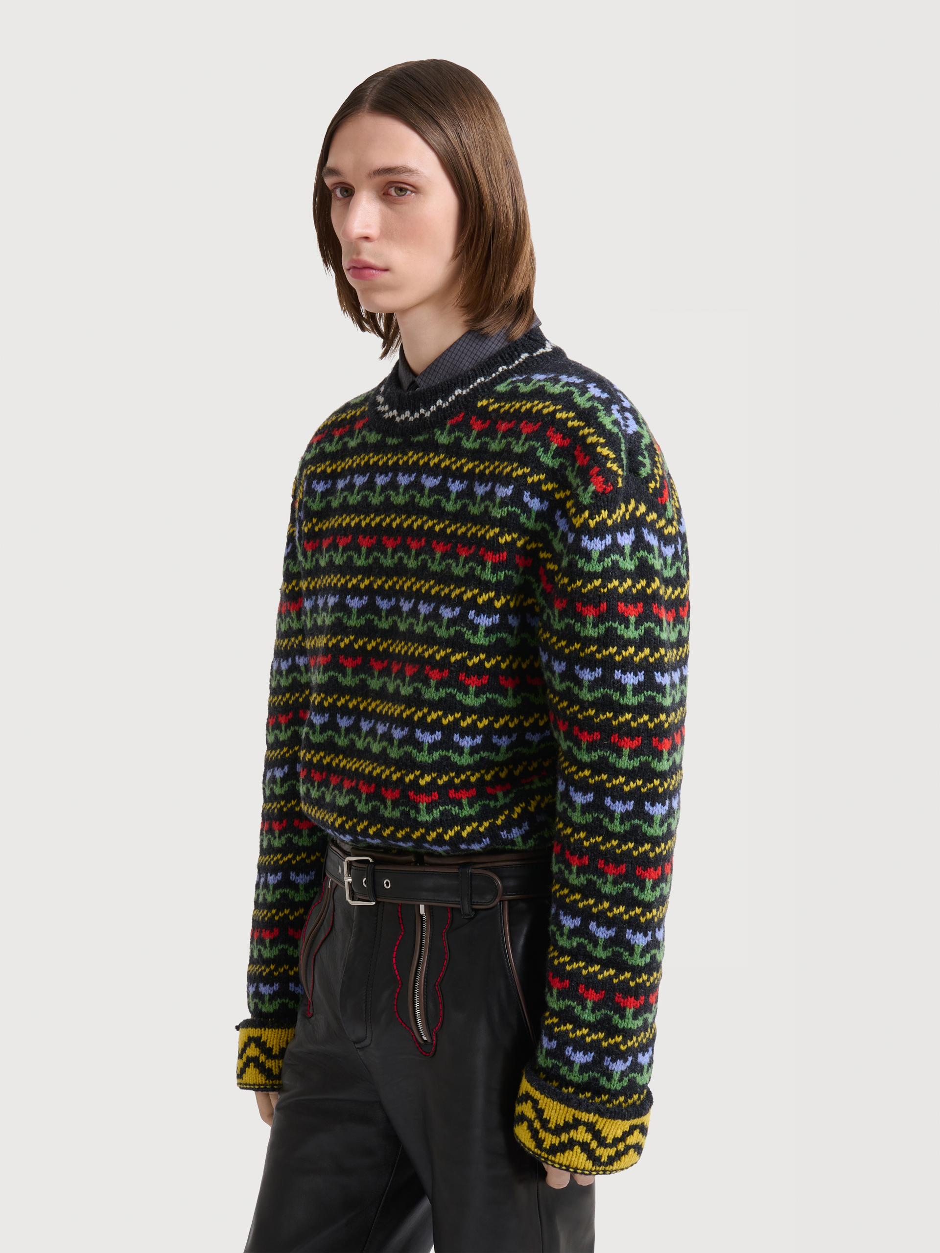 Black Shetland wool jumper with Fairisle motif - Pullovers - Image 3