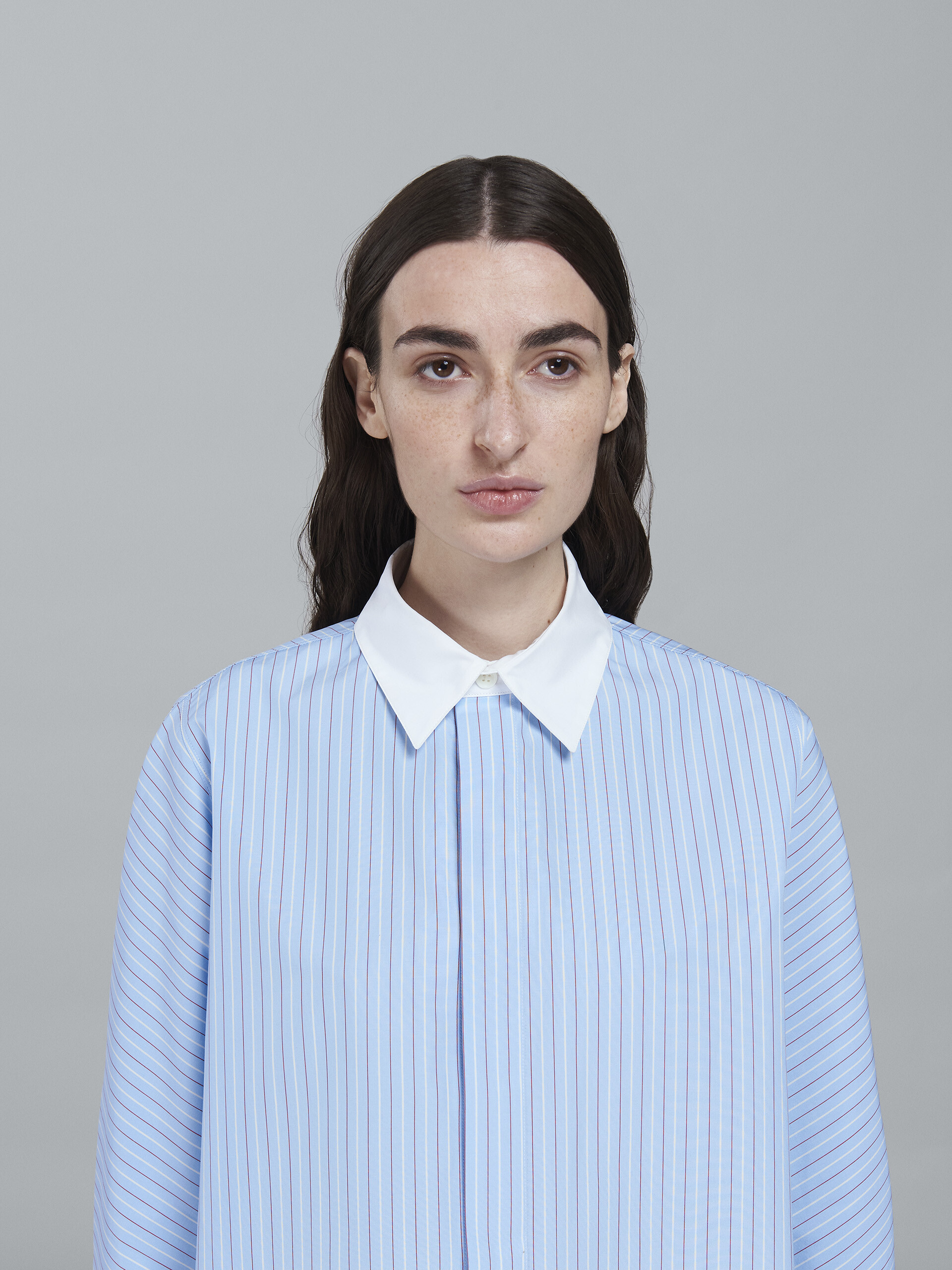 Pale blue striped poplin shirt - Shirts - Image 4