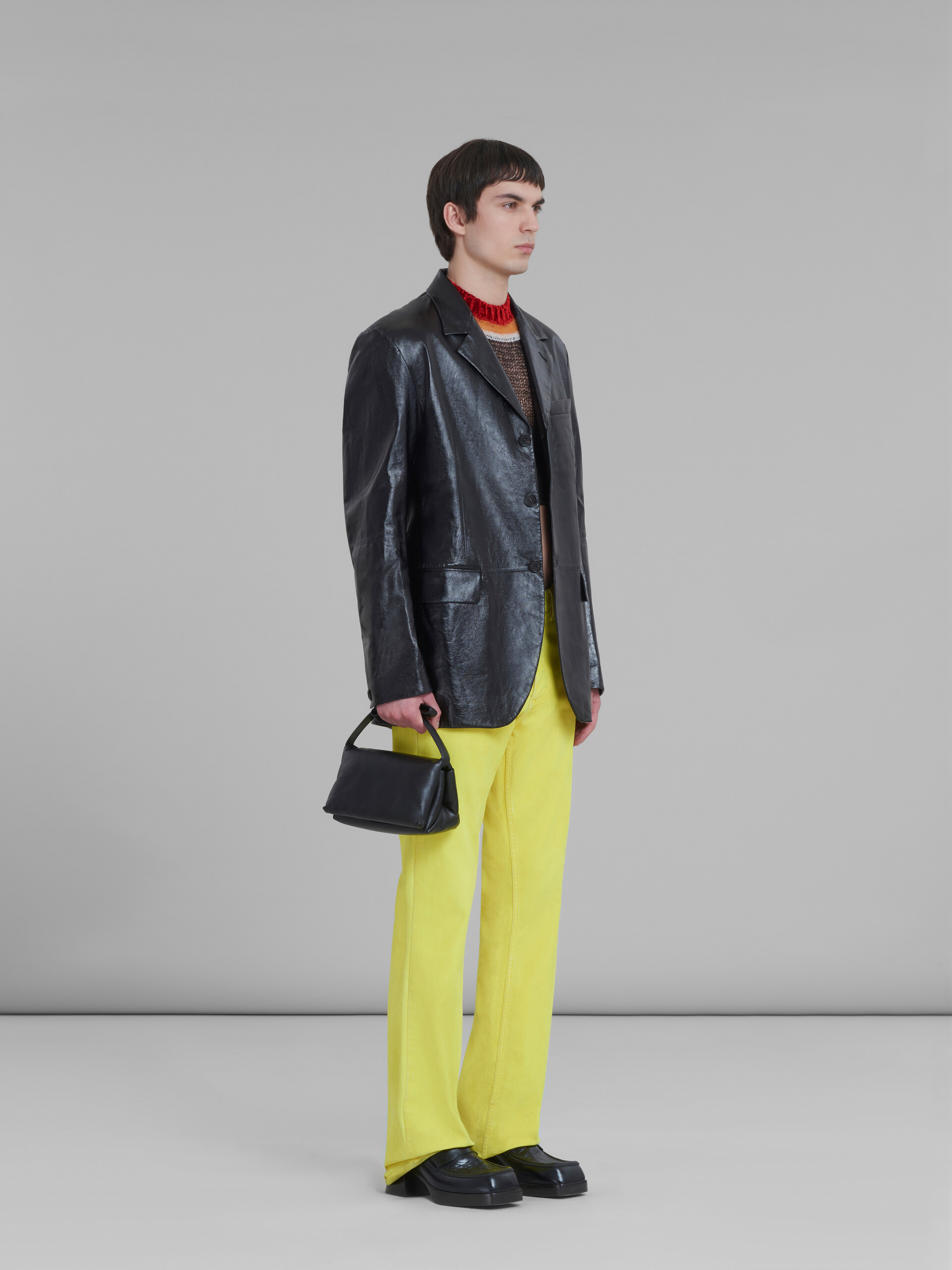 Yellow flared 5 pocket trousers in flocked denim - Pants - Image 5