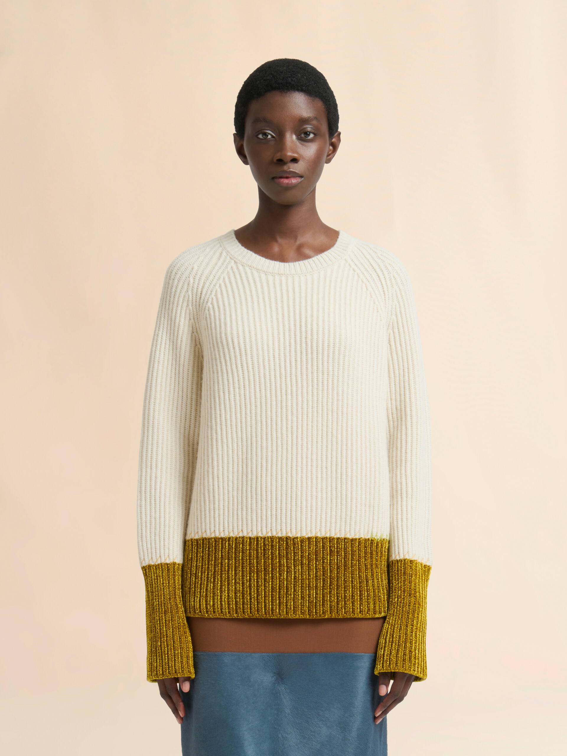 Cream wool colour-block jumper - Pullovers - Image 2