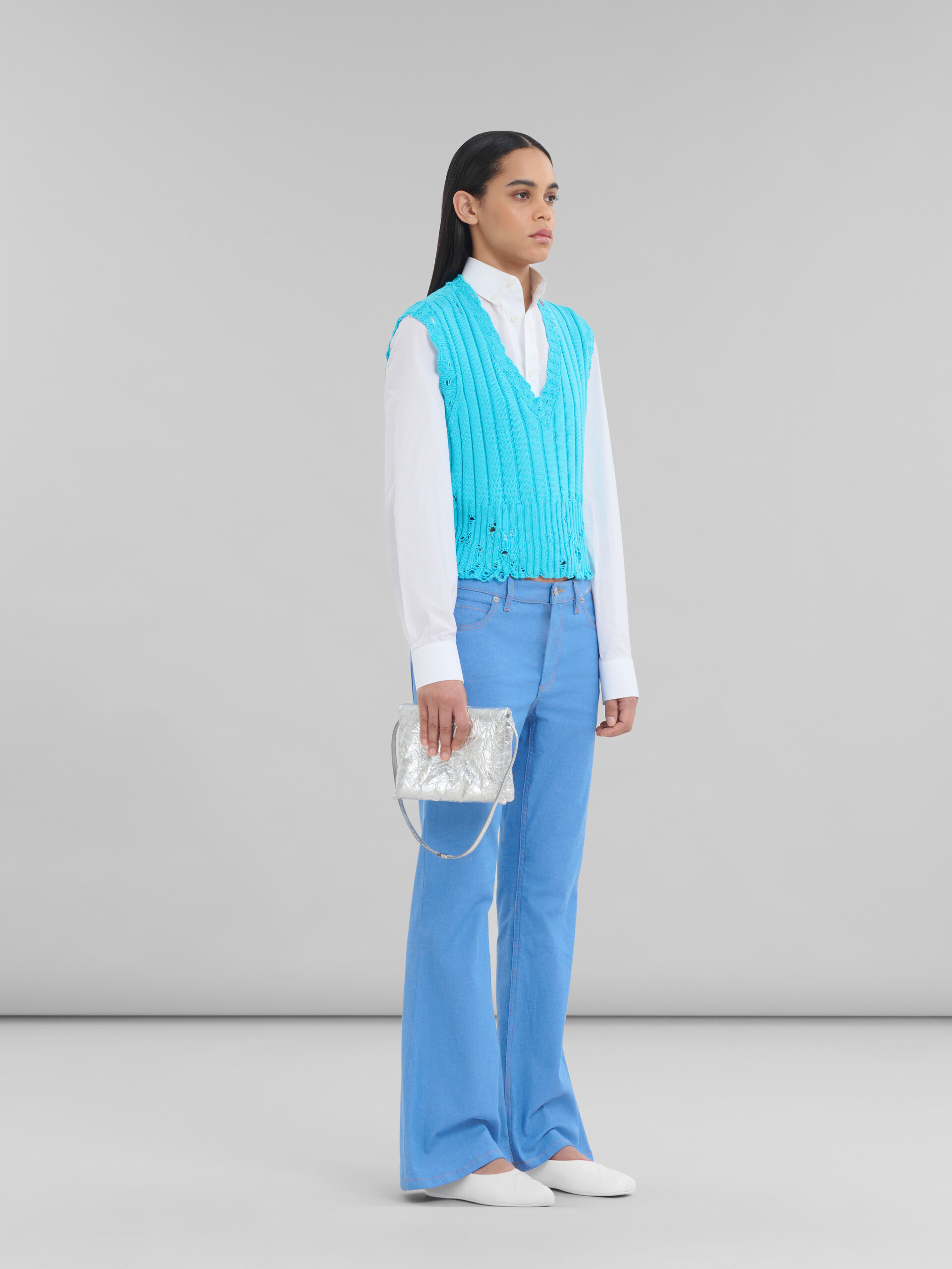Blue dishevelled ribbed cotton vest - Pullovers - Image 6