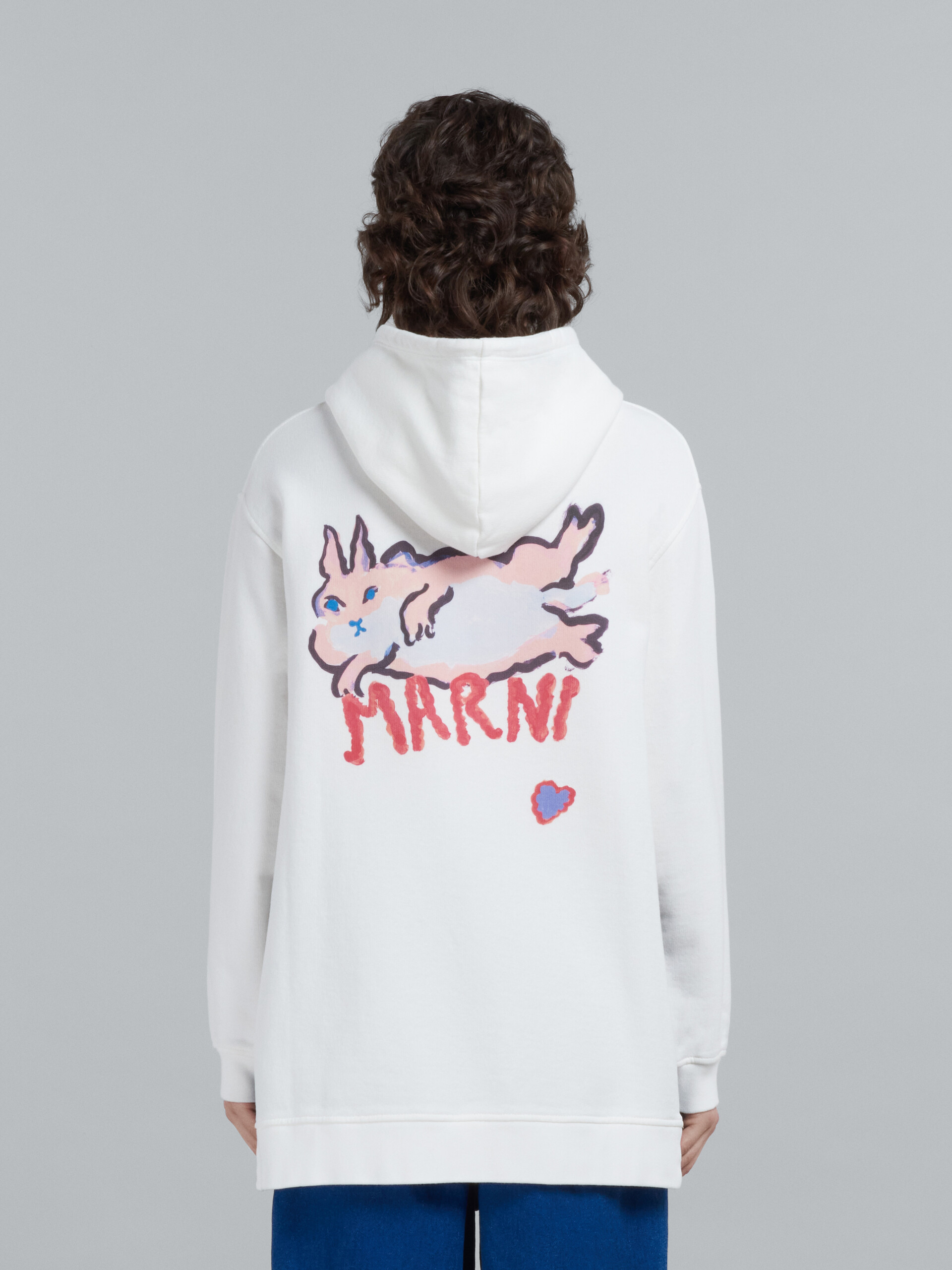 White jersey hoodie with rabbit graphics - Sweaters - Image 3