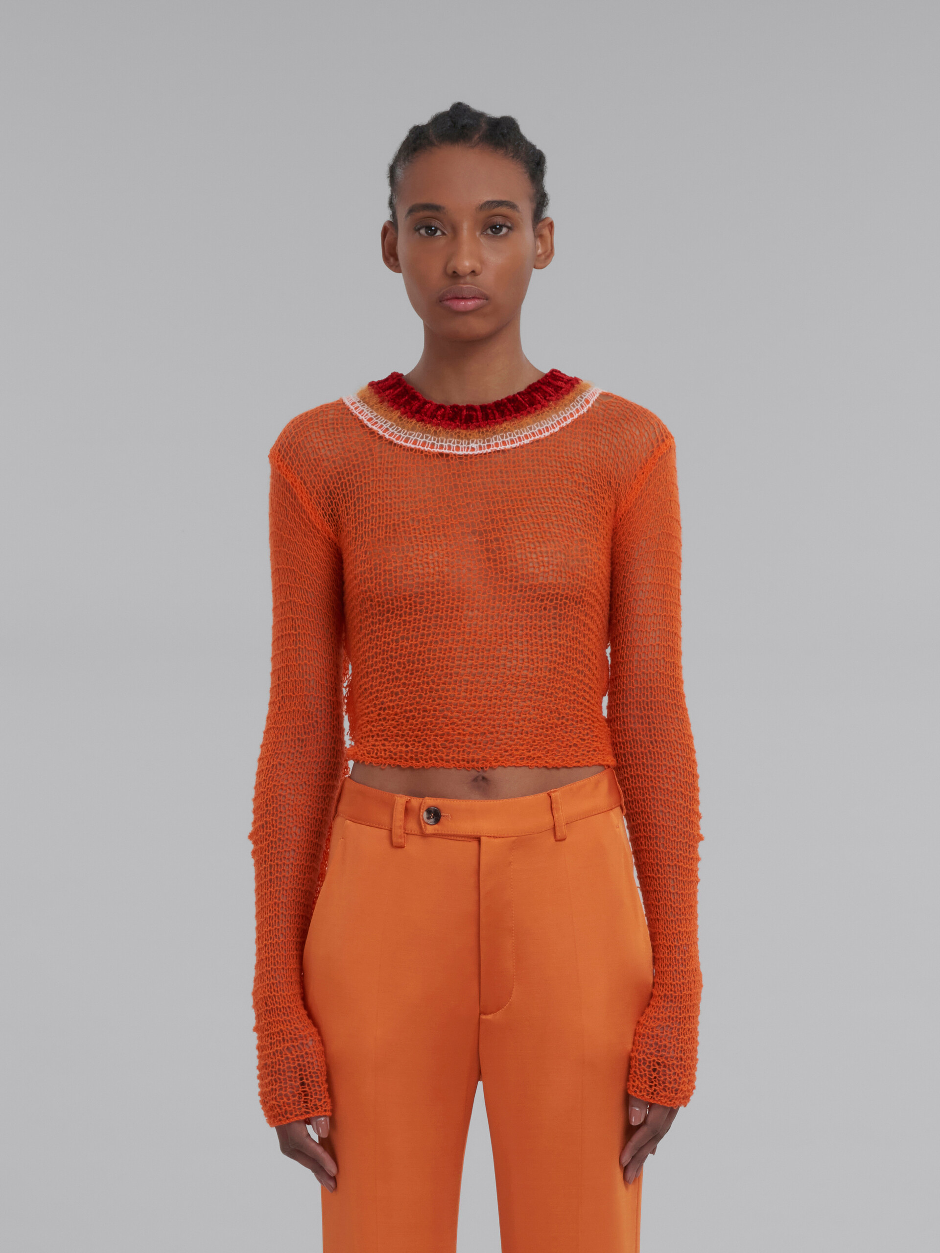 Orange wool and cashmere mesh jumper with cutout - Pullovers - Image 2