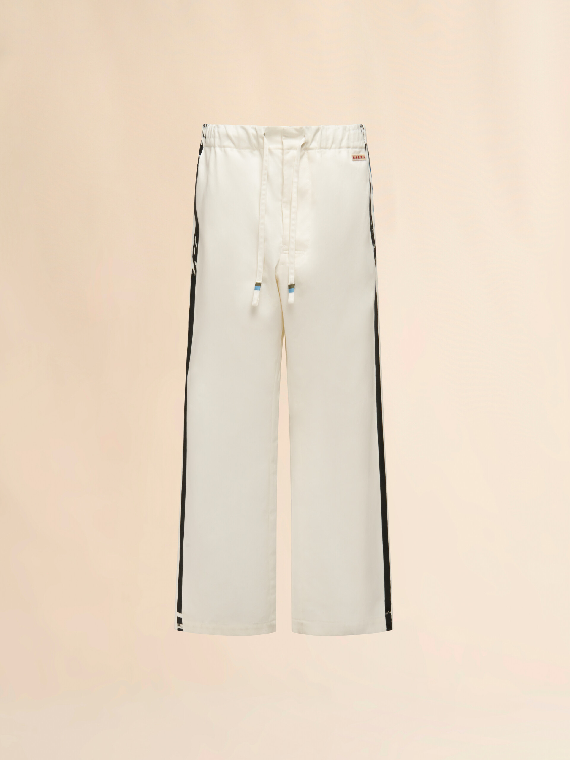 White gabardine track pants with stripes - Pants - Image 1