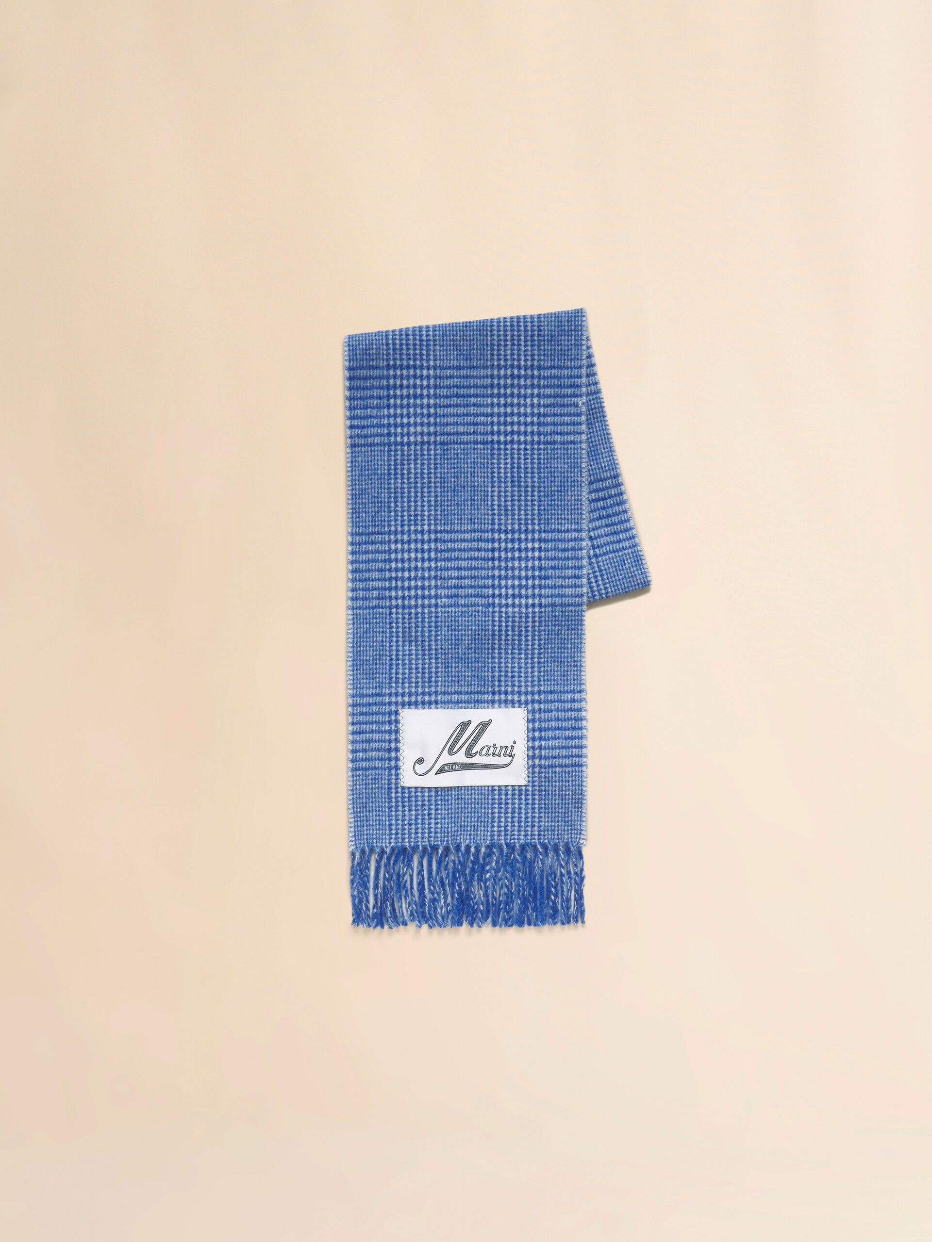 Light blue wool scarf with Prince of Wales check - Scarves - Image 1