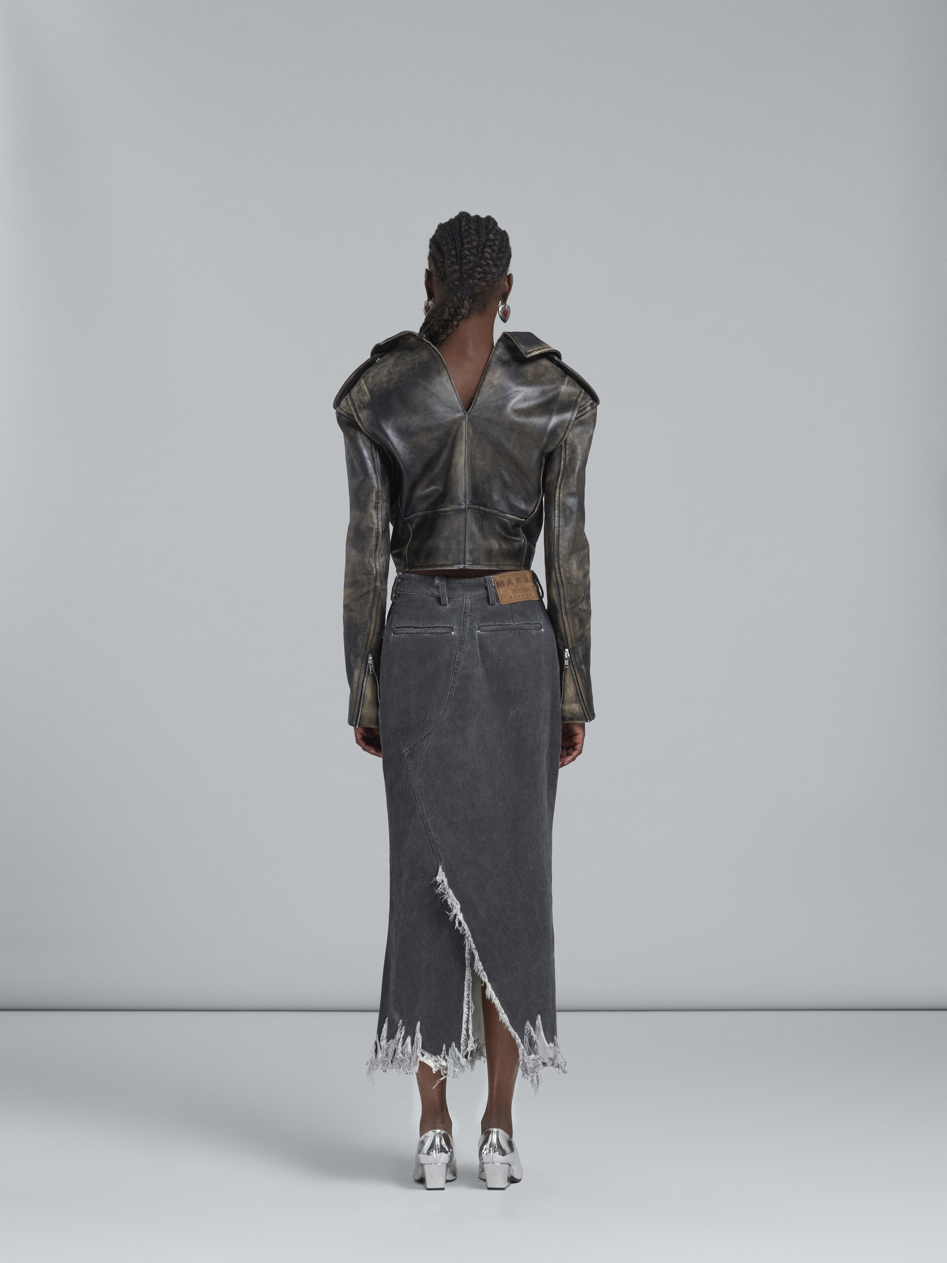 Grey denim skirt with frayed hem - Skirts - Image 3