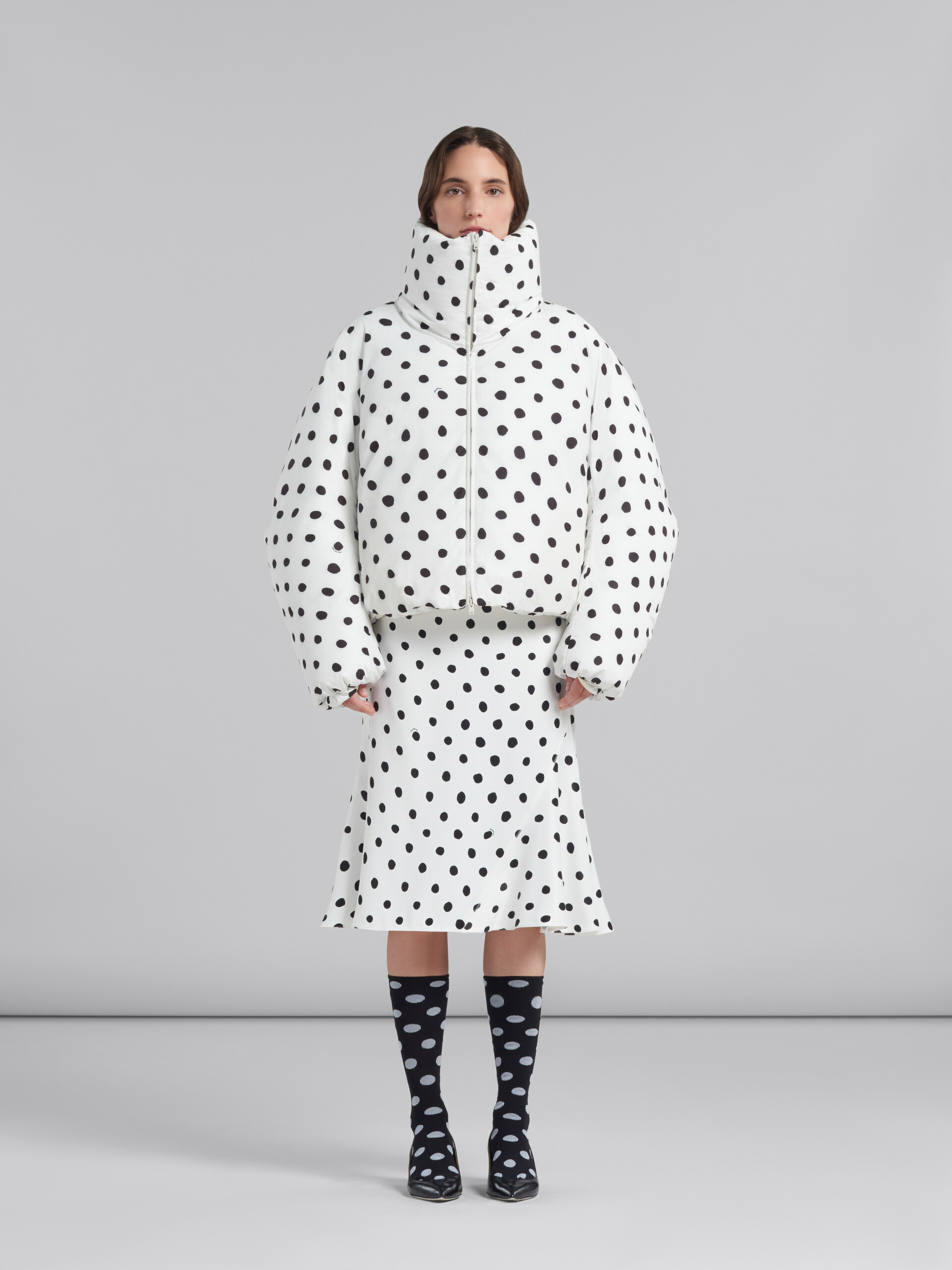 White oversized down jacket with polka dots - Winter jackets - Image 2