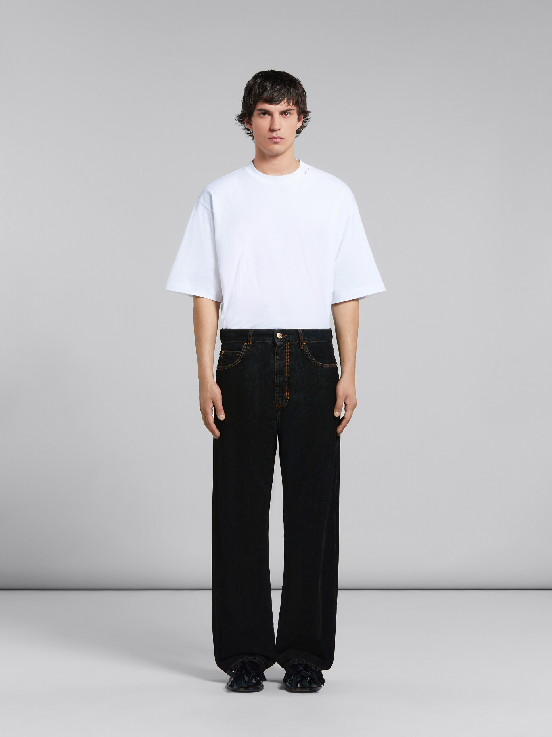 Black flocked denim wide-leg jeans | Marni 