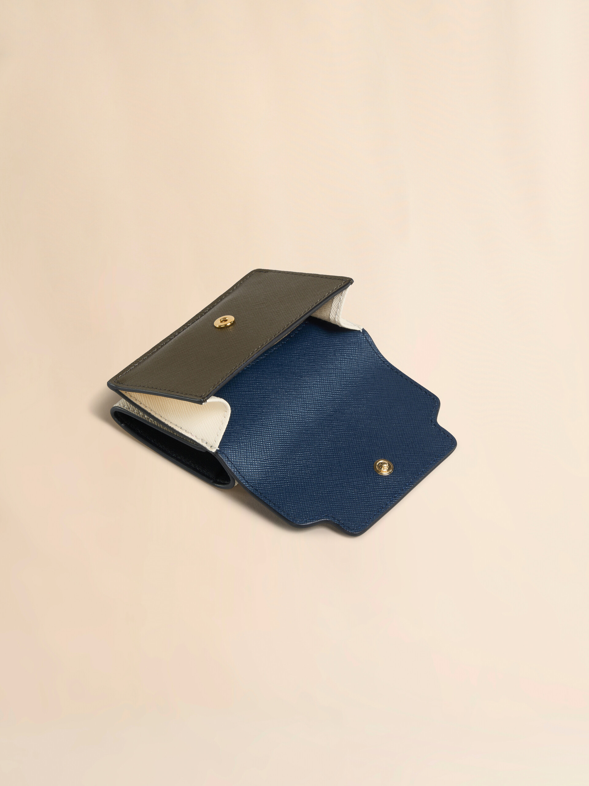 Deep blue cream and green saffiano leather tri-fold wallet | Marni