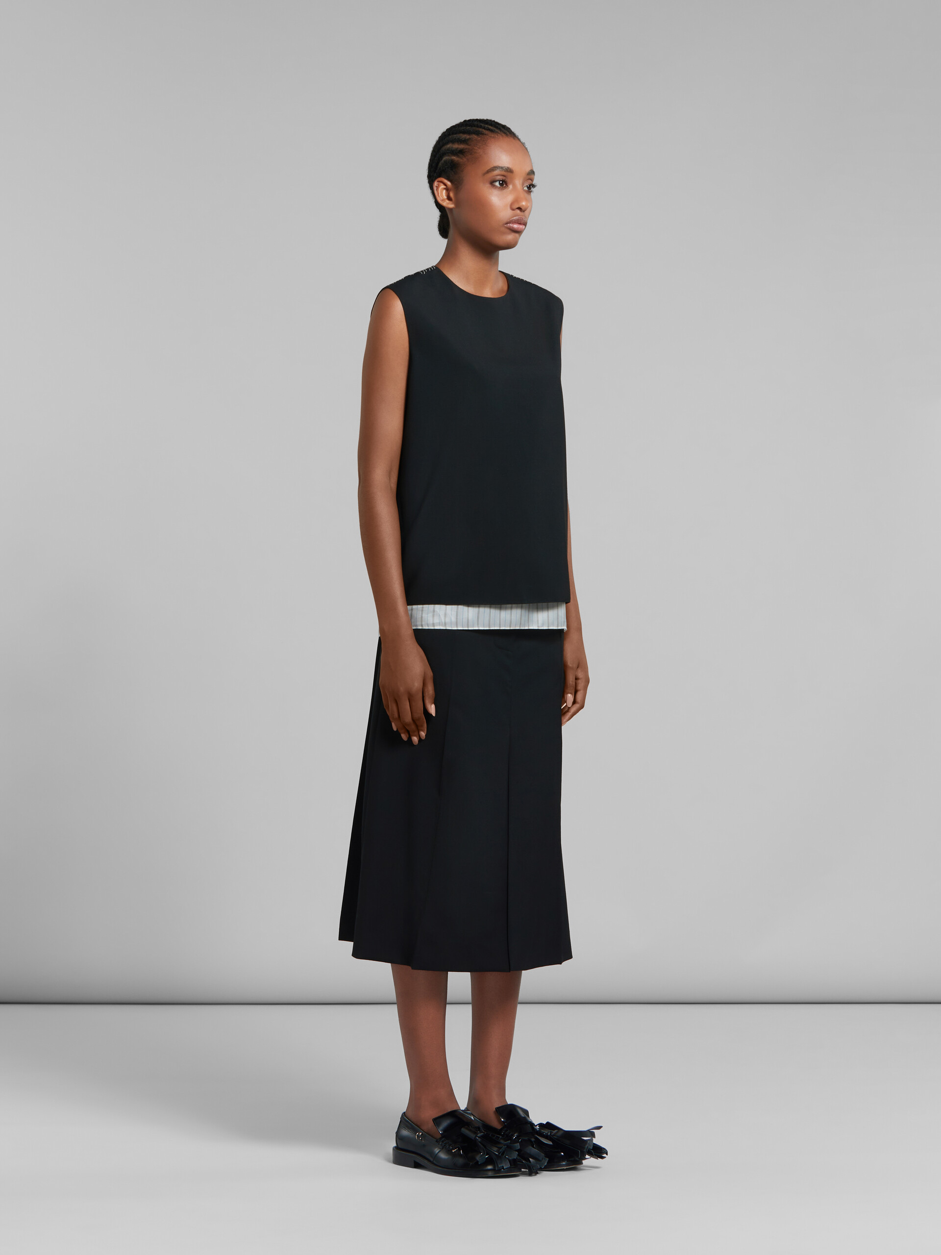 Black tropical wool sleeveless top with Marni mending - Shirts - Image 5