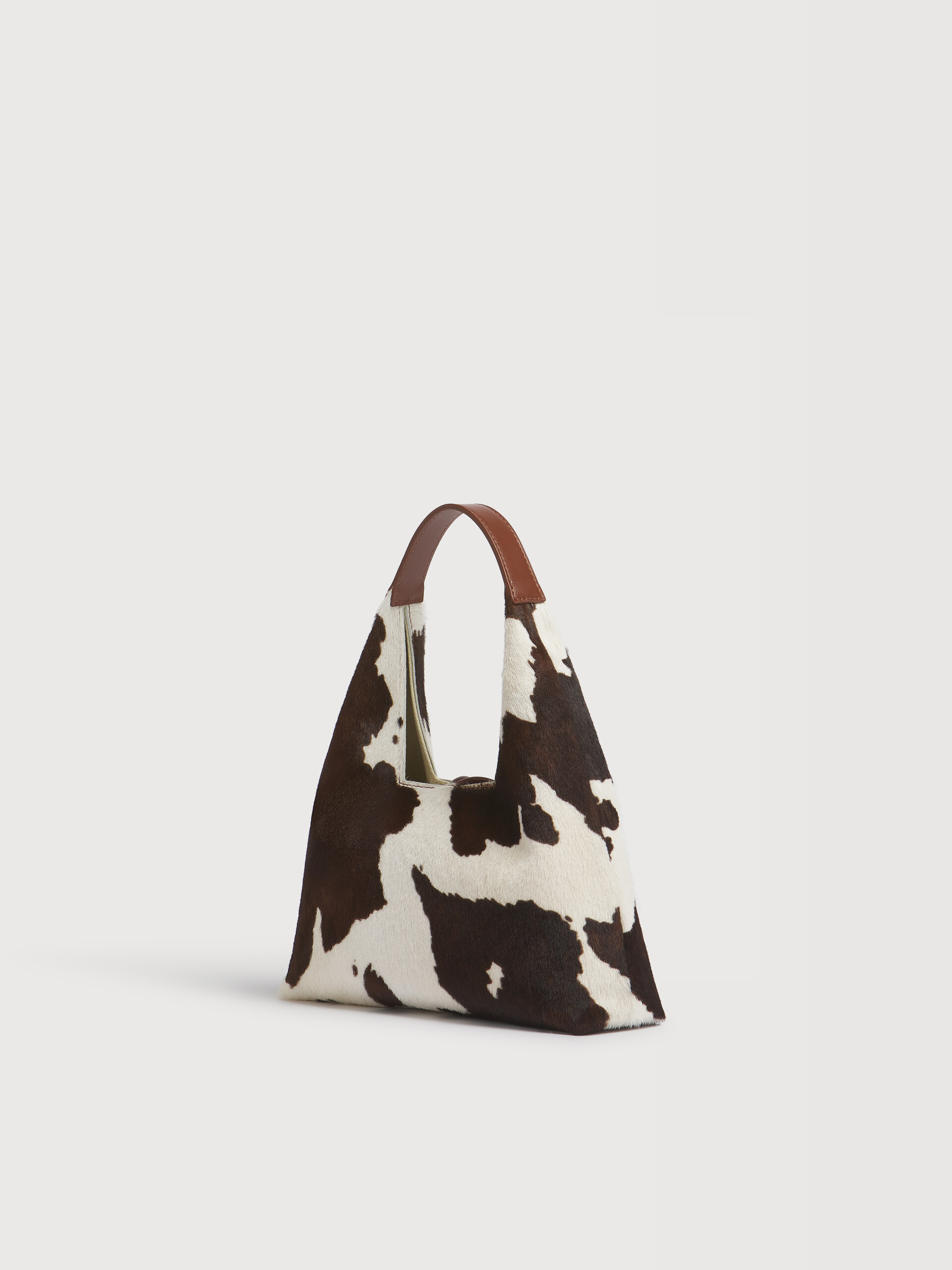 White and brown cow-print ponyhair Trapeze mini top handle bag - Handbags - Image 3