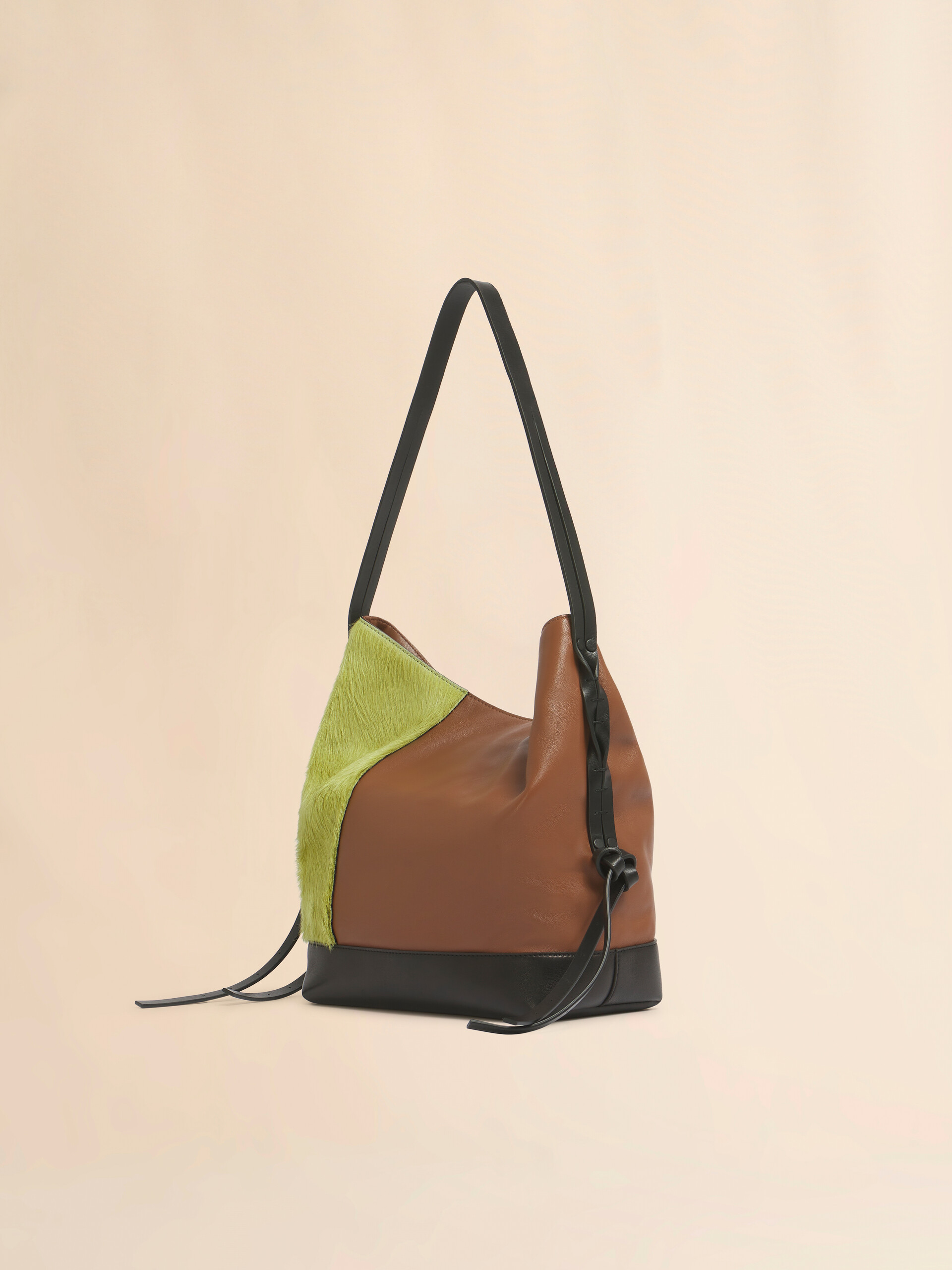 Green brown and black lambskin and long-hair Pod 2.0 small hobo bag - Shoulder Bags - Image 3