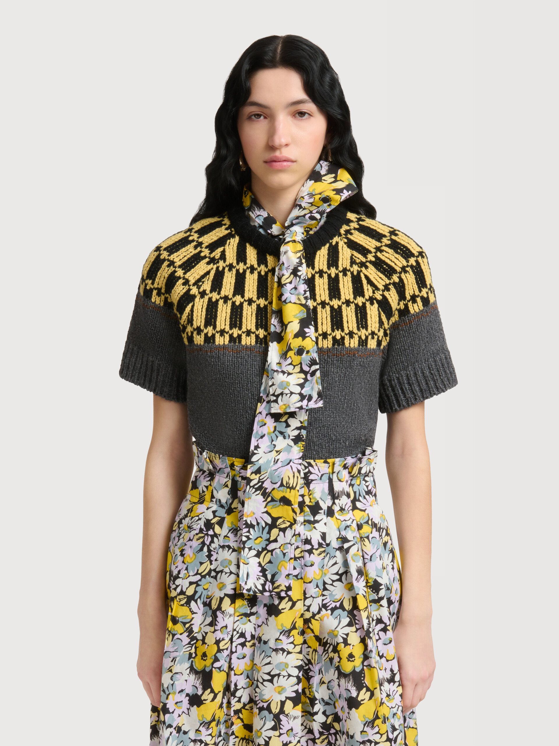 Grey wool jumper with geometric motif - Pullovers - Image 2