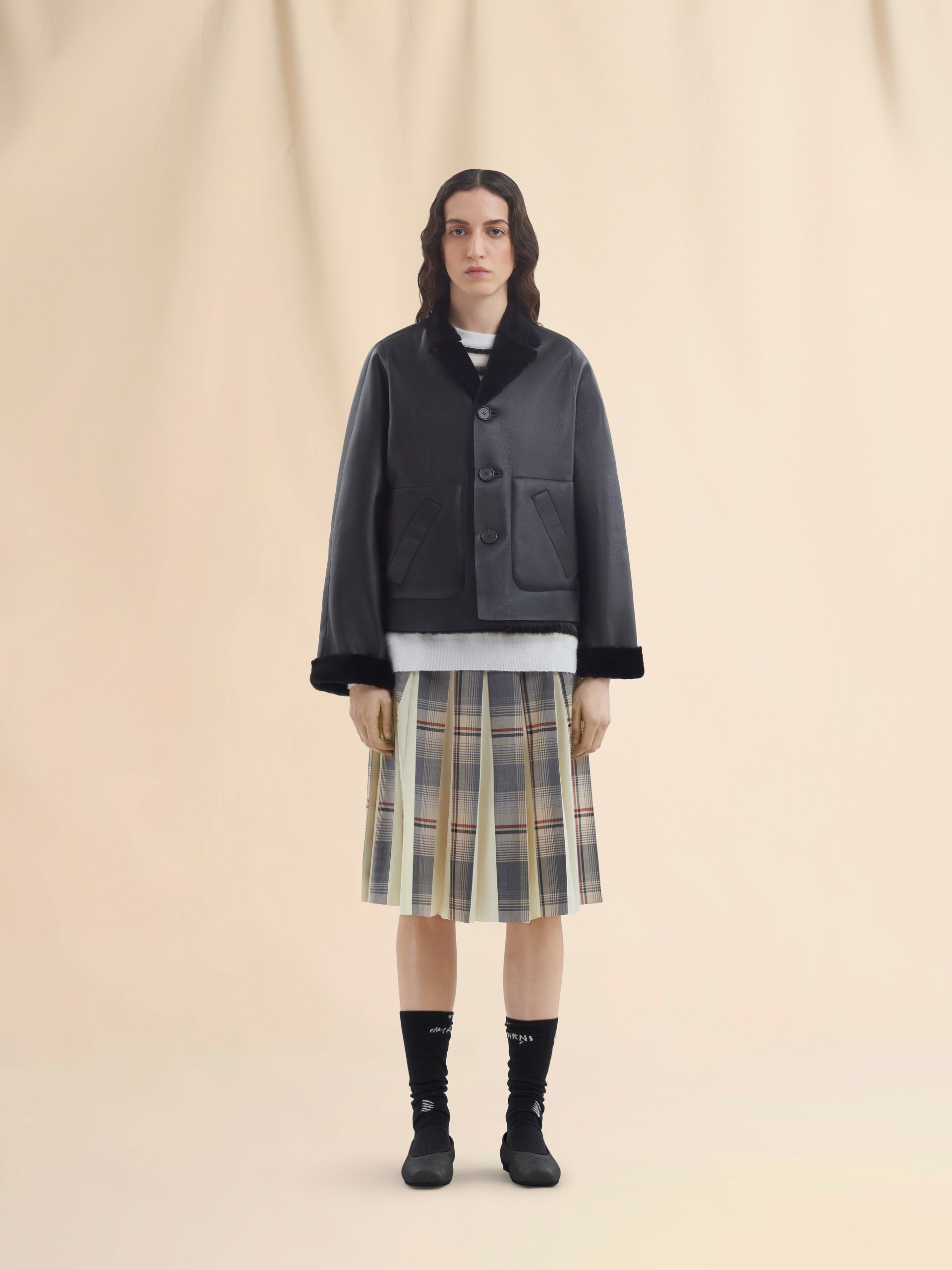 Beige reversible shearling jacket - Jackets - Image 2