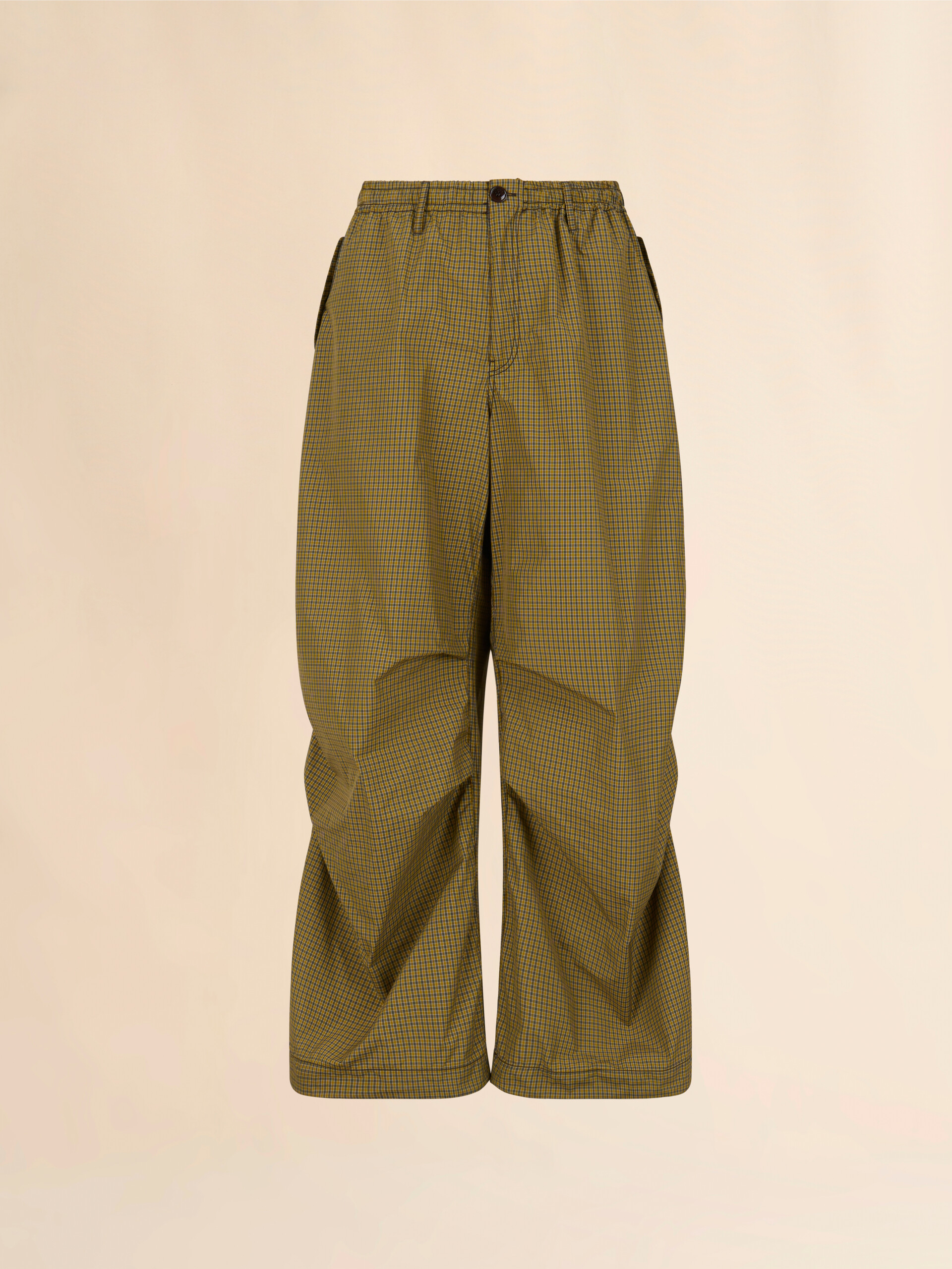 Yellow checked nylon cargo pants with Trunkaroo logo - Pants - Image 1