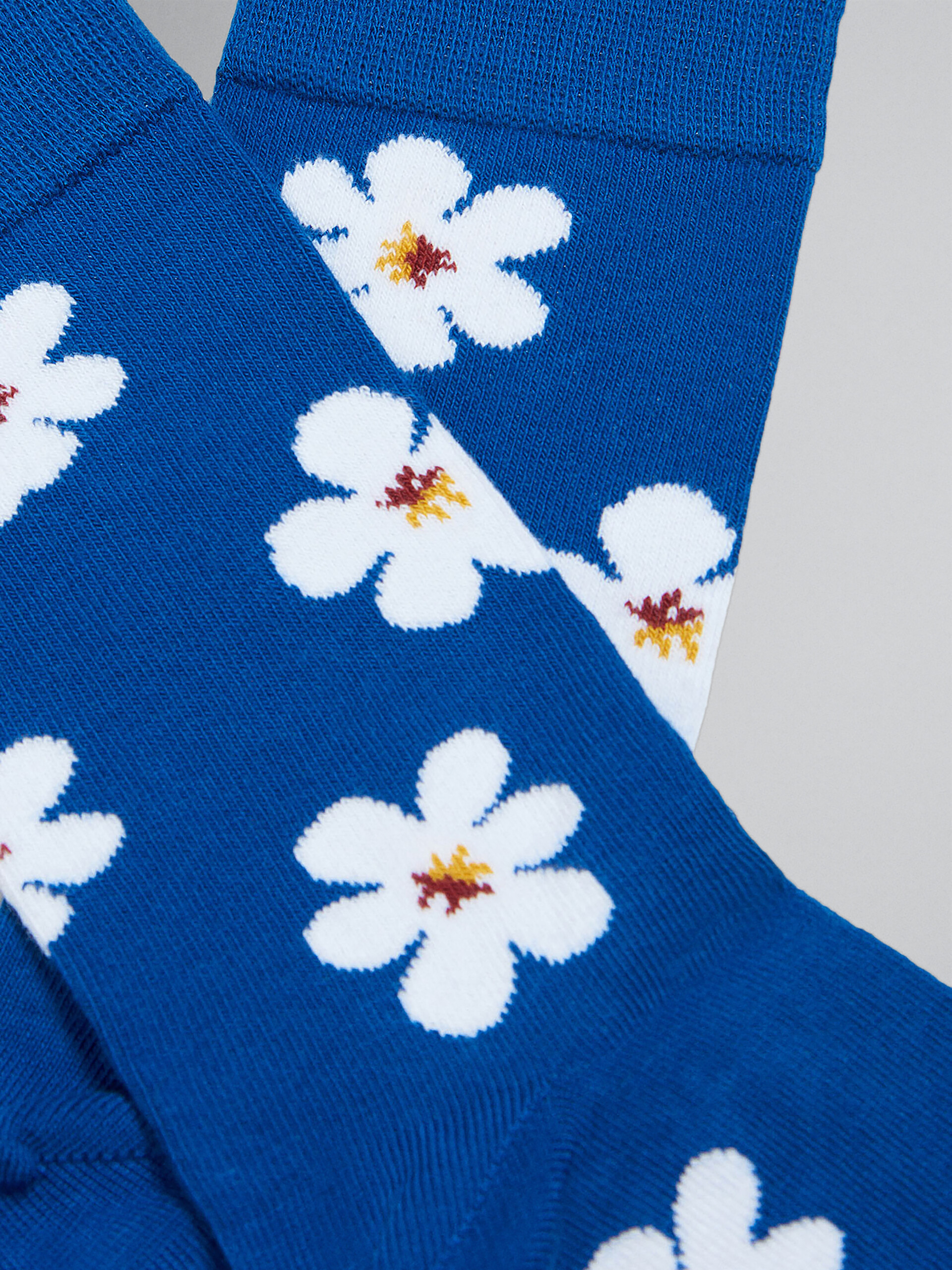 Blue socks with jacquard Daisy motif - Socks - Image 2