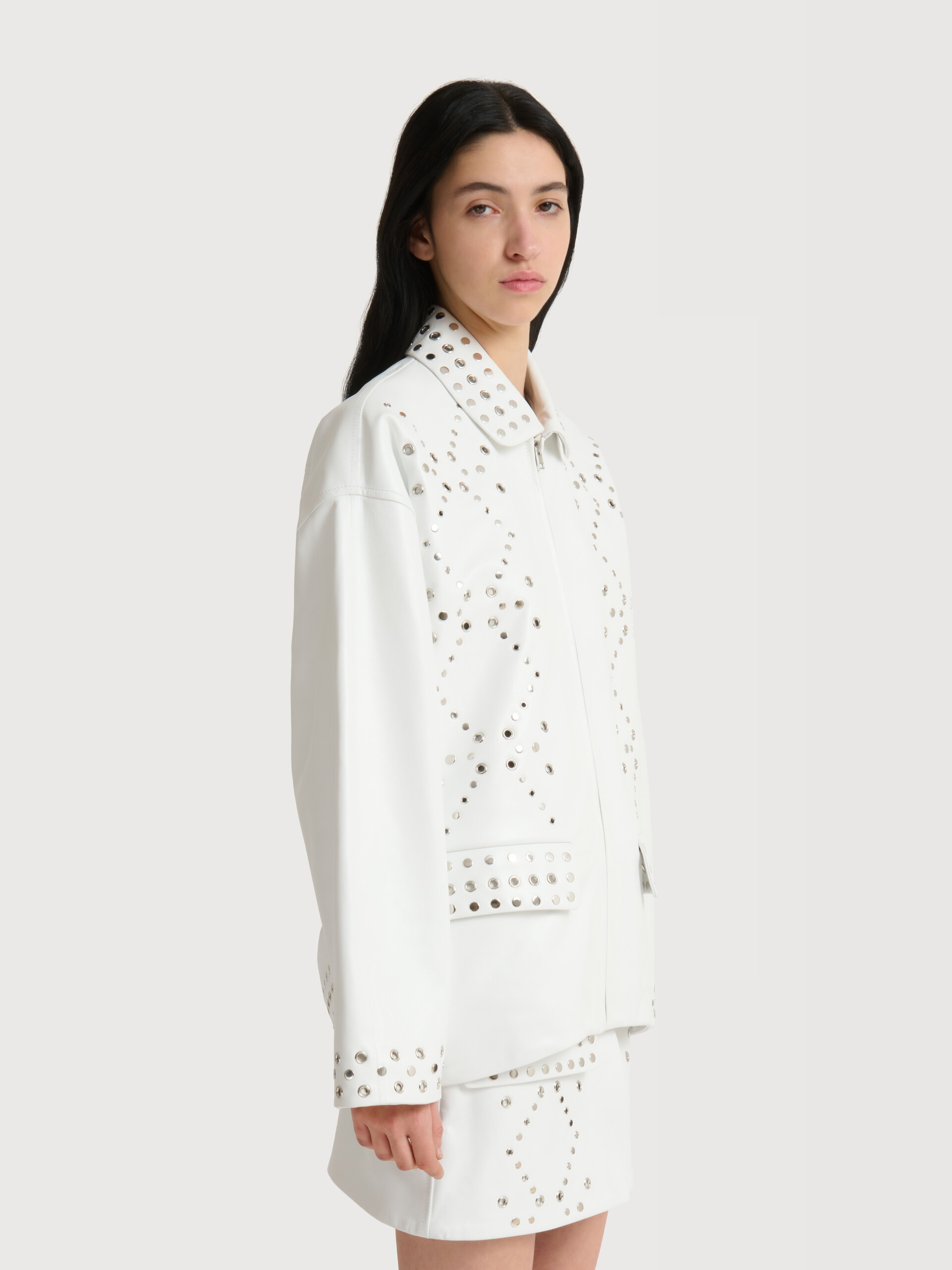 White leather jacket with studs - Jackets - Image 3