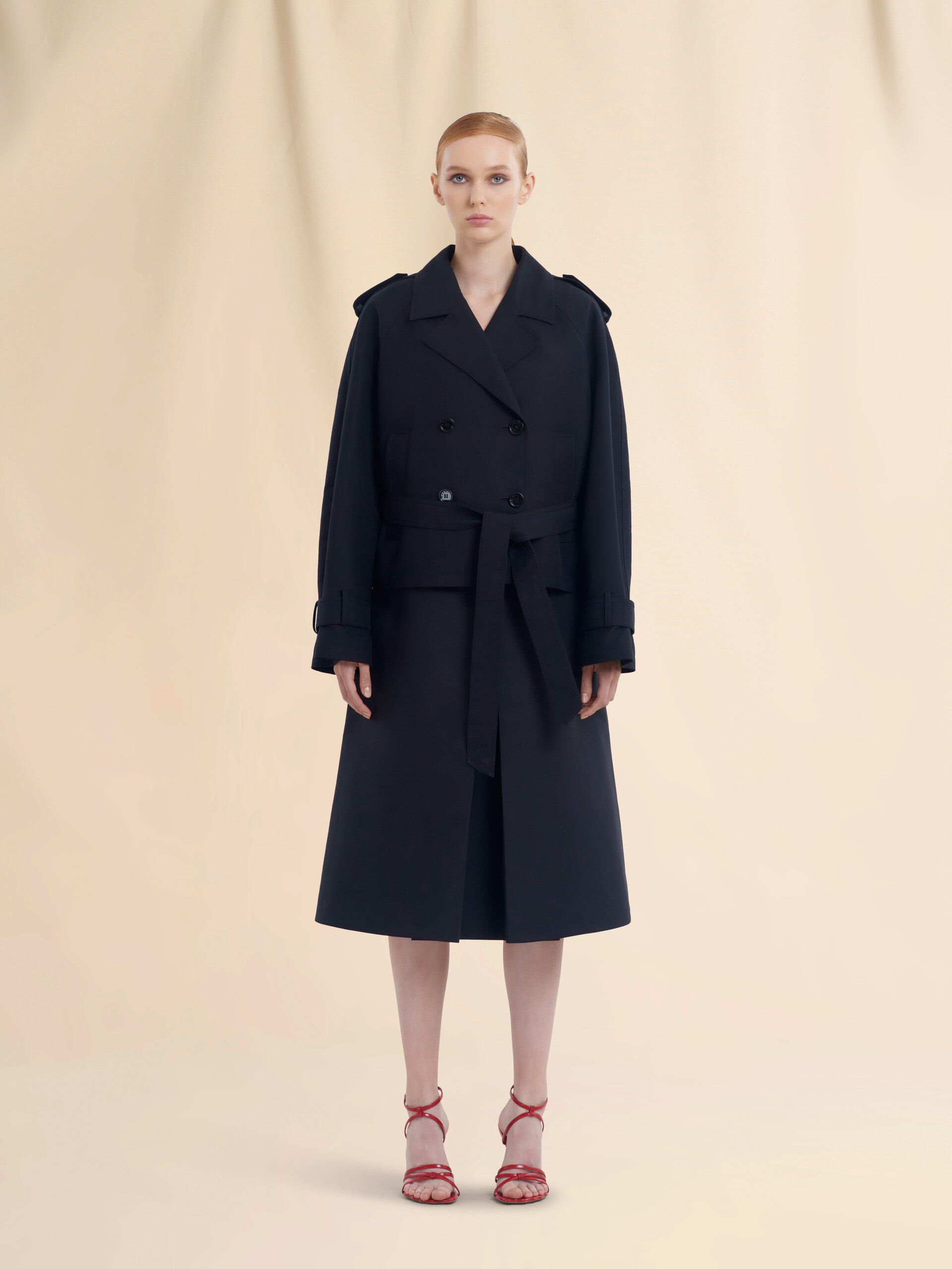 Trench-coat court en coton noir avec broderie Marni Symbol - Manteaux - Image 2