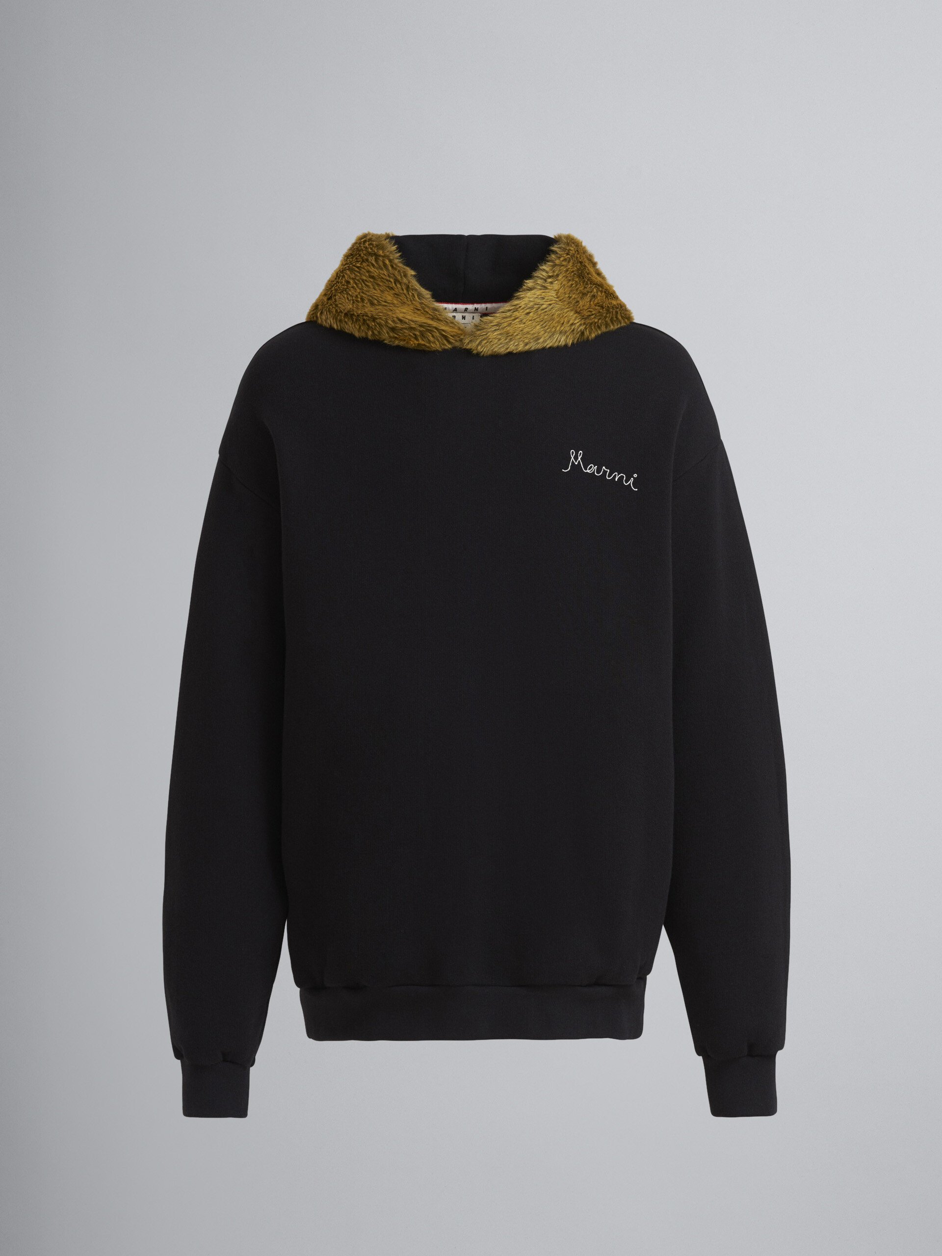 Sweatshirt en coton avec capuche contrastée en fausse fourrure - Maille - Image 1