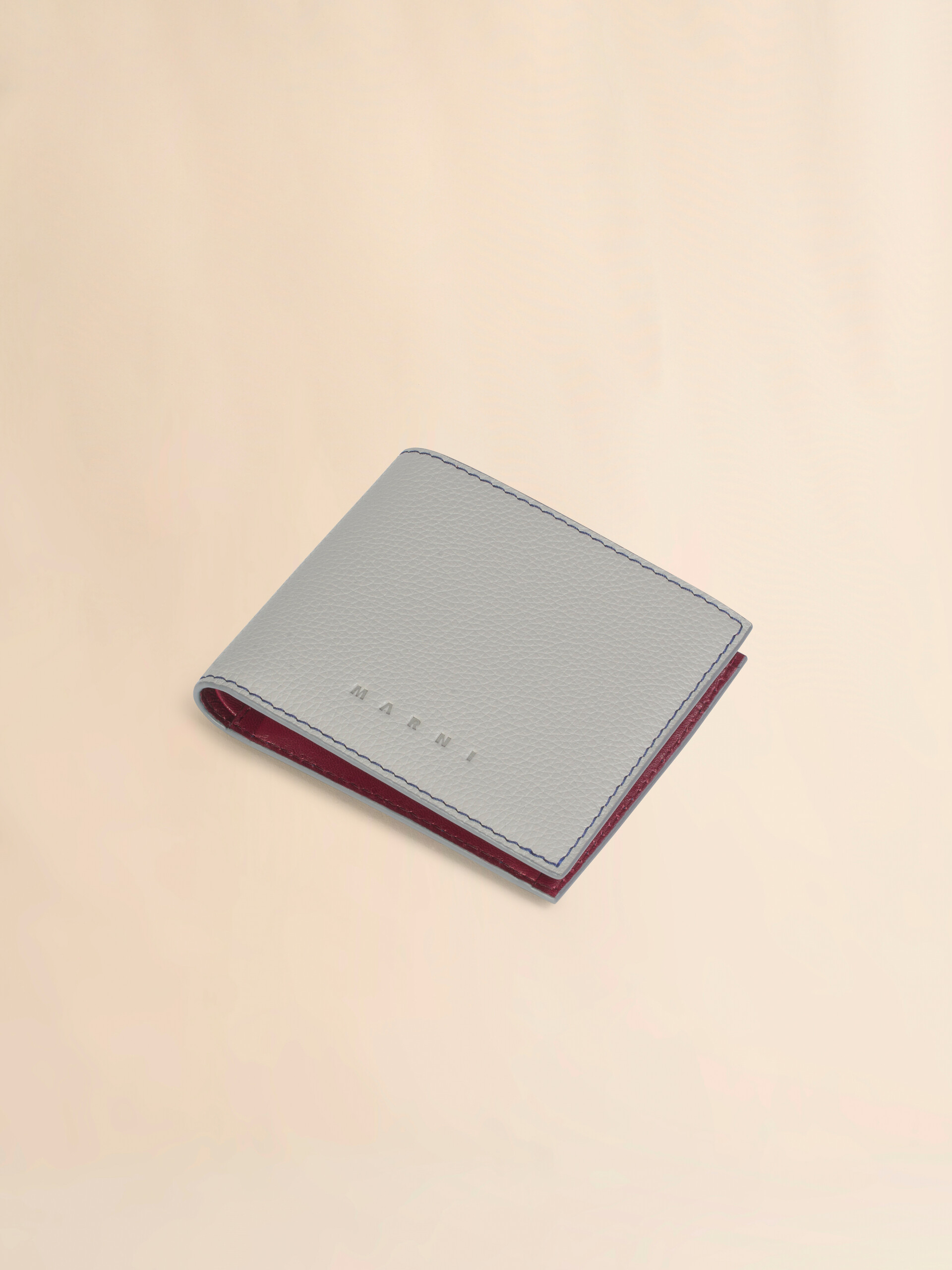 Blue leather bifold wallet with contrast stitching - Wallets - Image 4