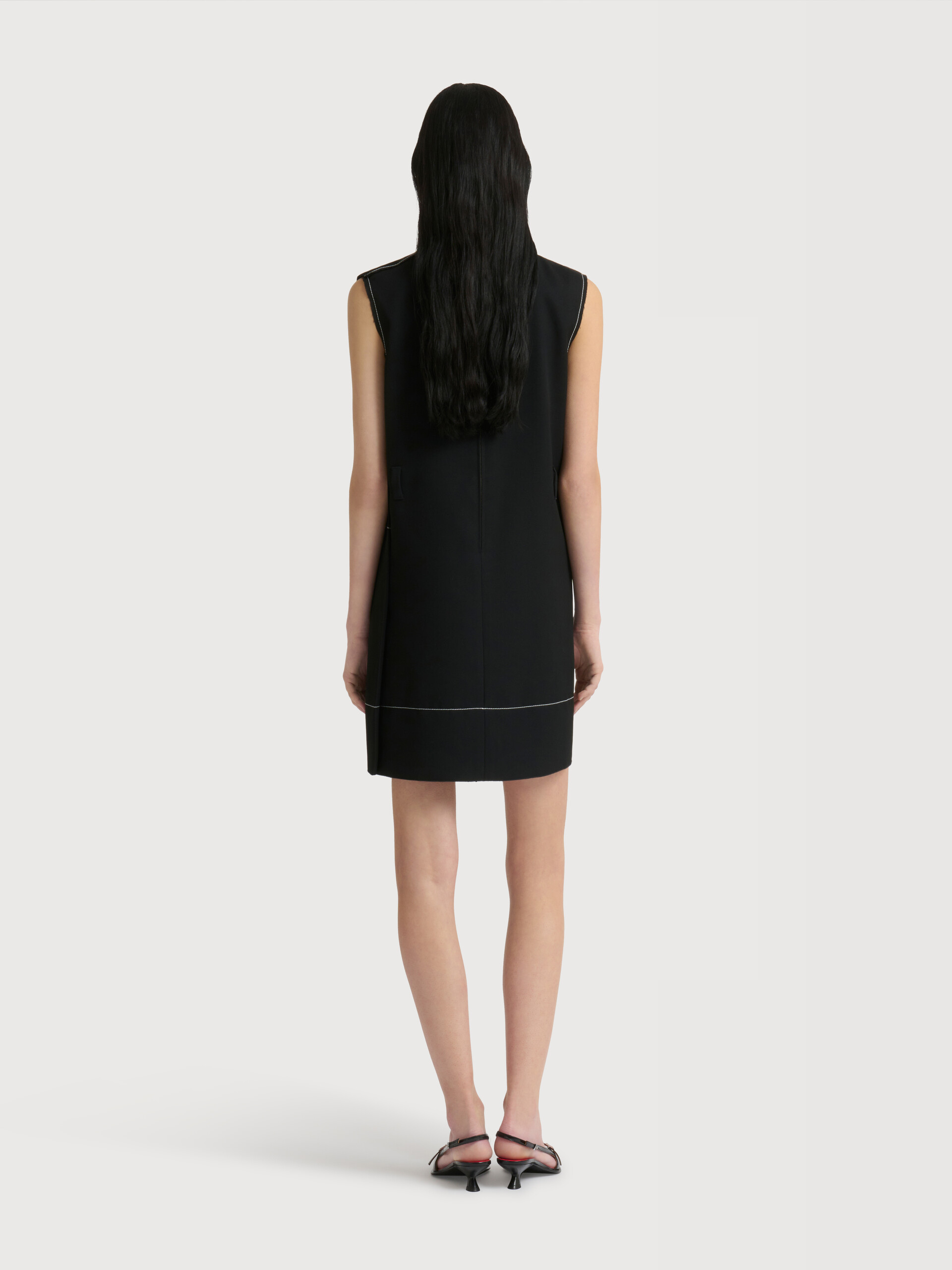 Black wool wrap-effect mini dress with pocket - Dresses - Image 4