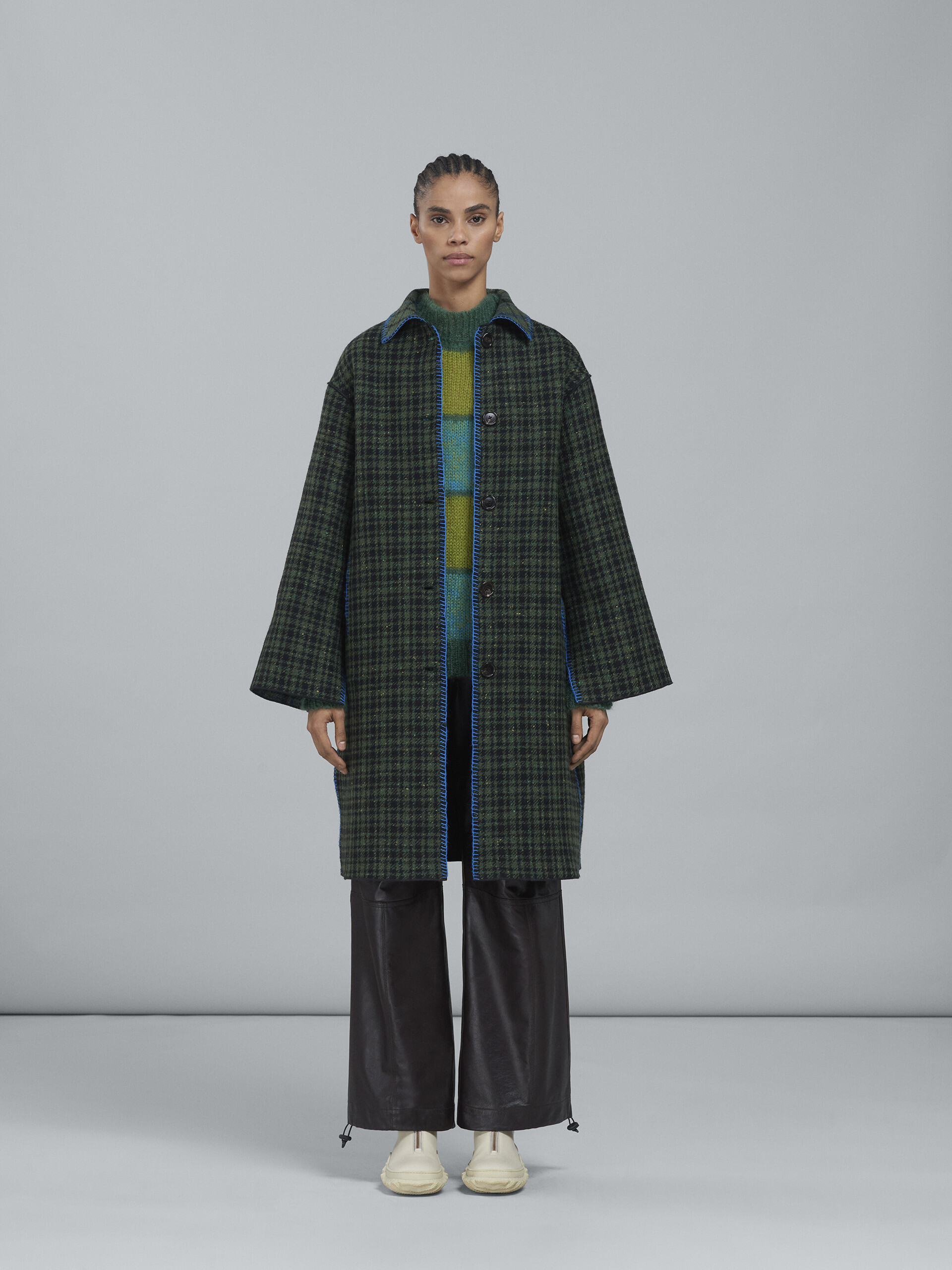 Double face check wool coat - Coat - Image 2