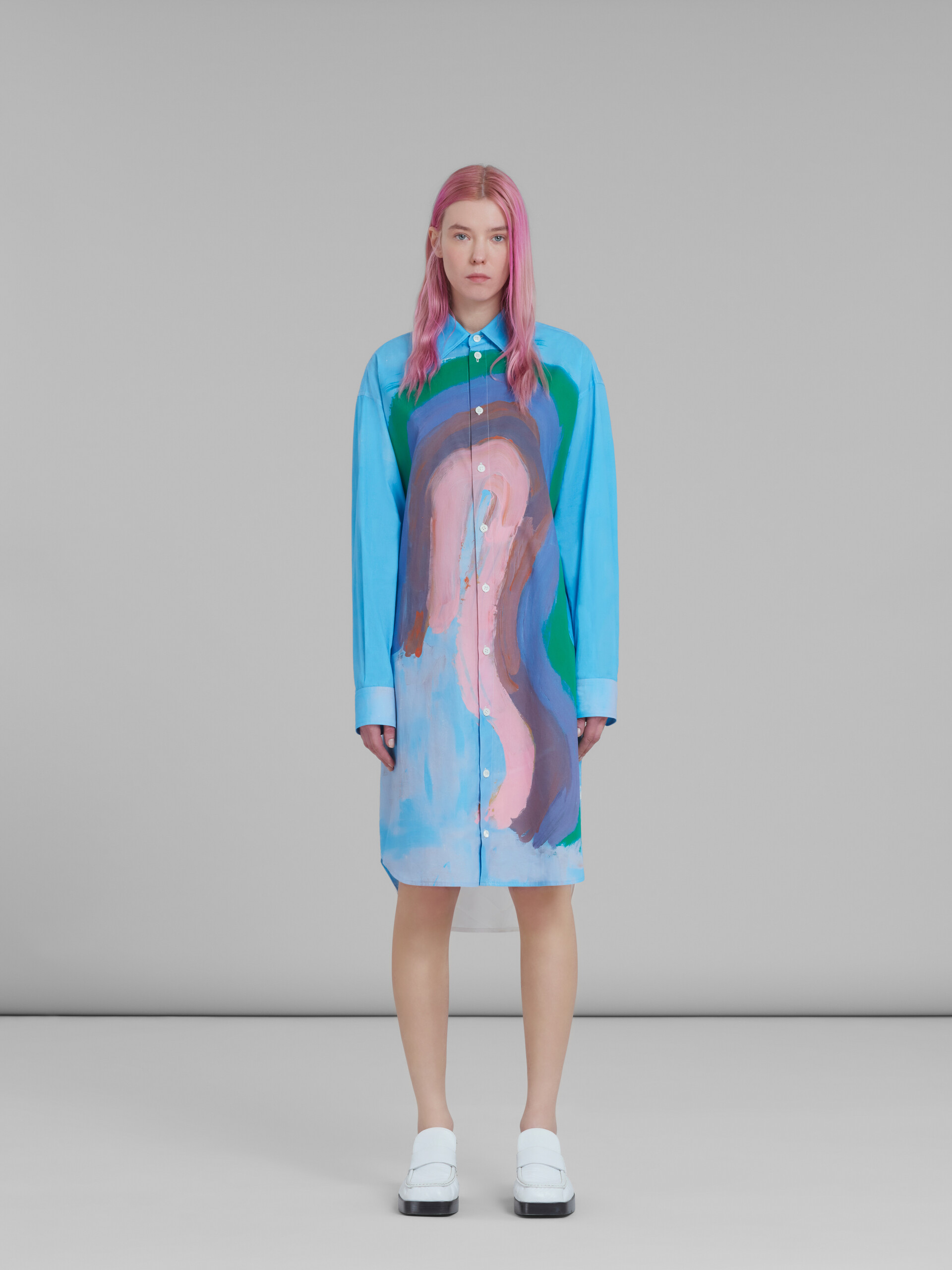 Blue poplin shirt dress with Rainbow print - Dresses - Image 2