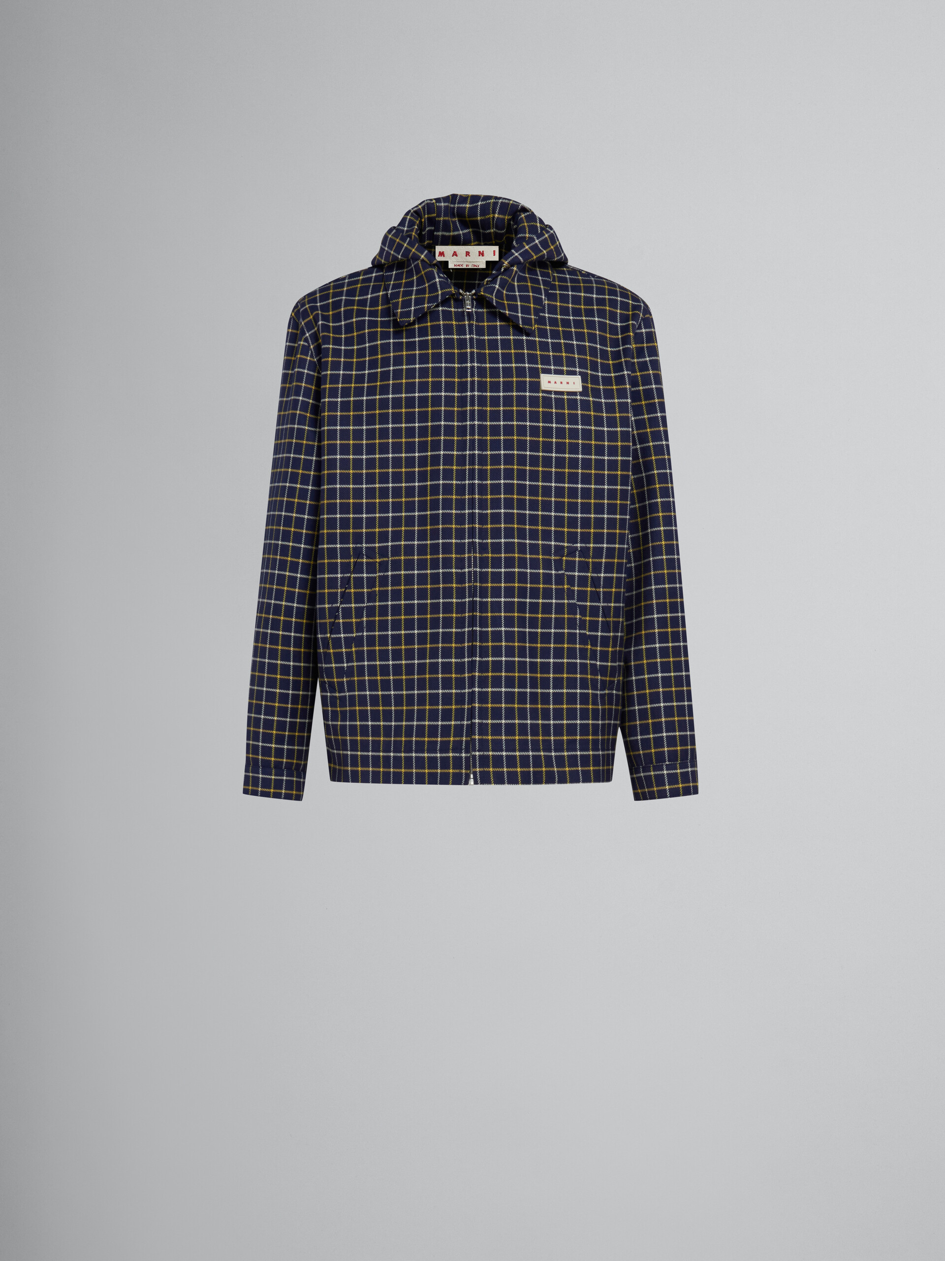Blue checked wool and cotton overshirt - Jackets - Image 1