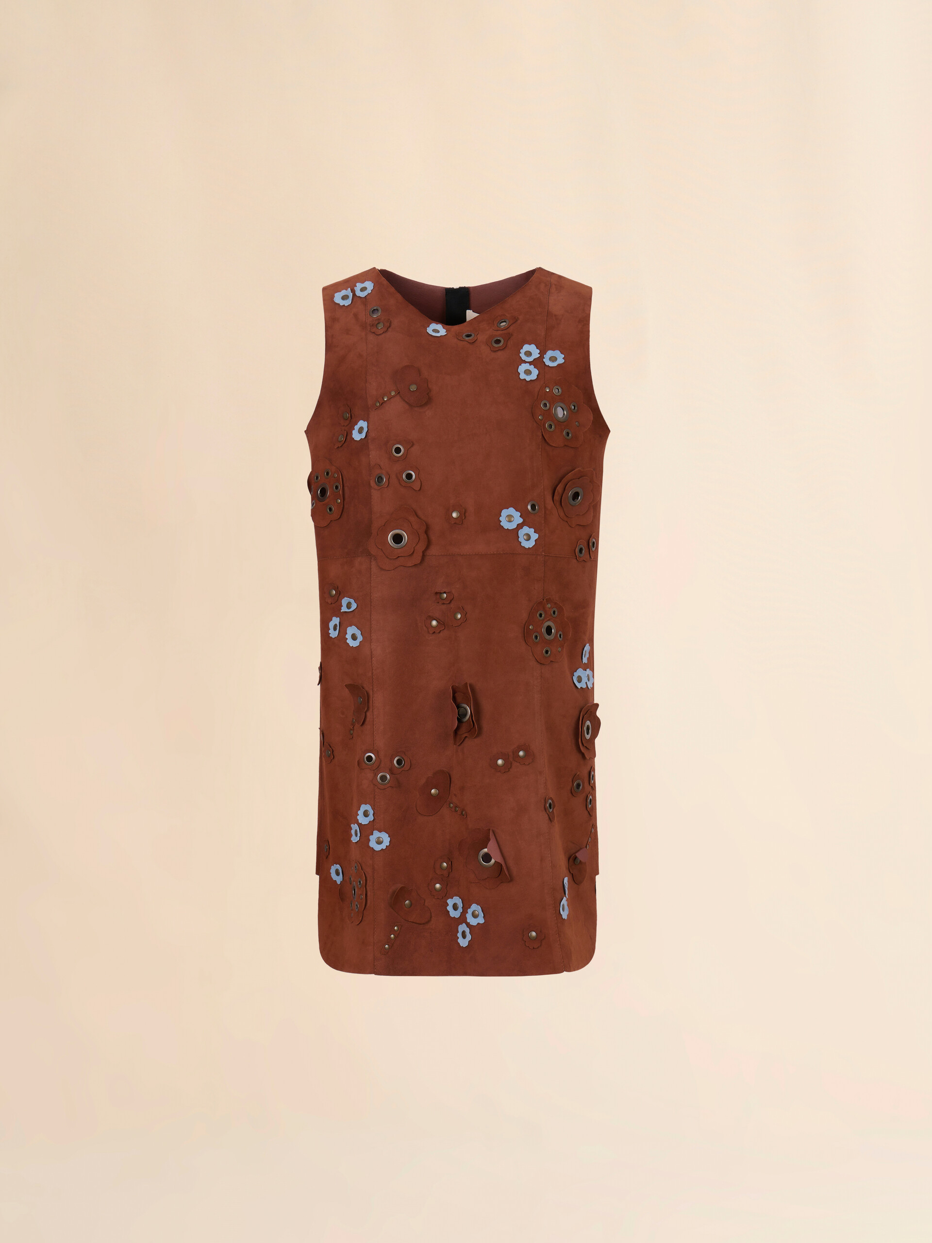 Robe en daim marron avec applications de marguerites - Robes - Image 1
