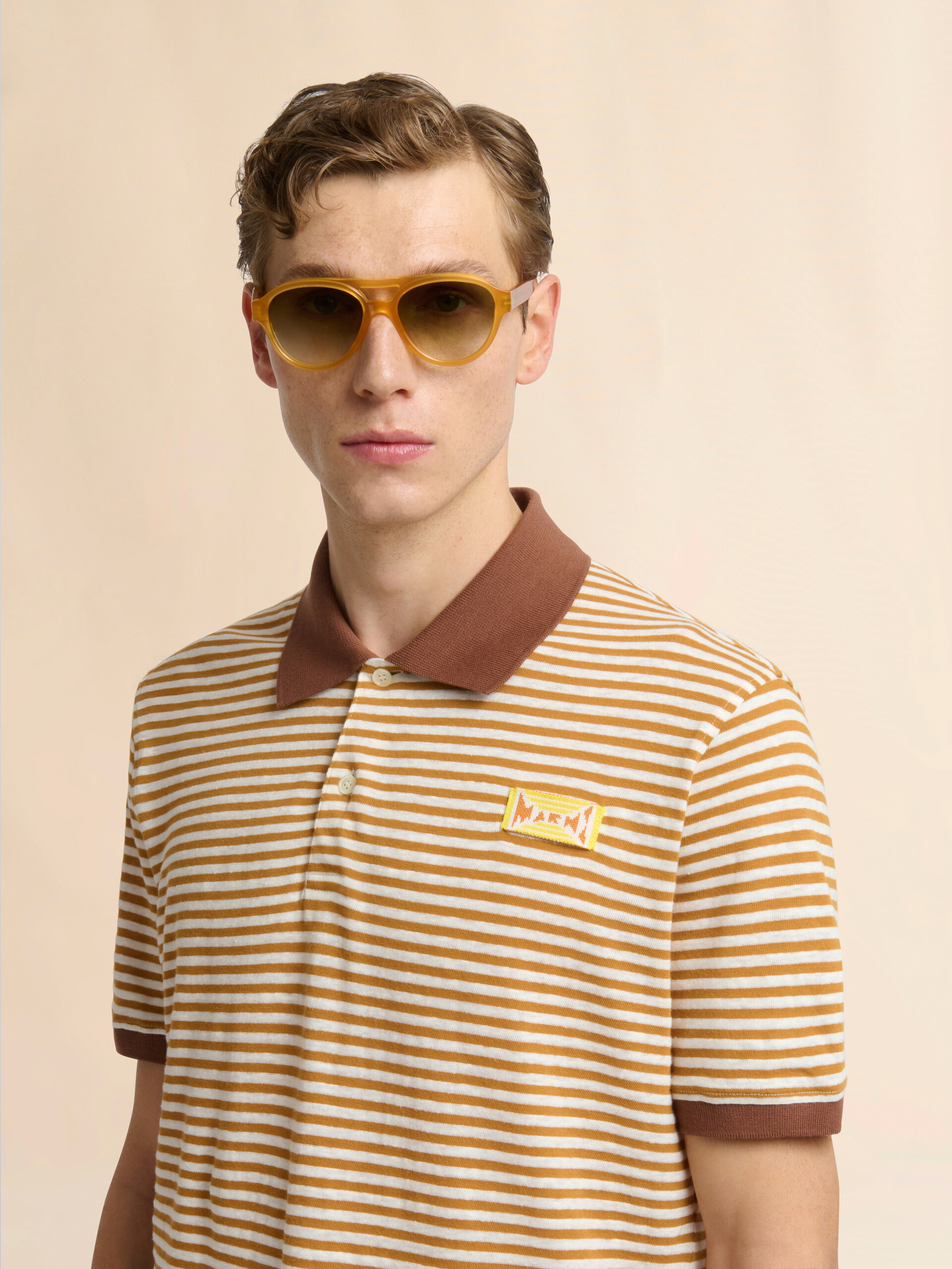 Blue striped linen blend polo shirt - Shirts - Image 4