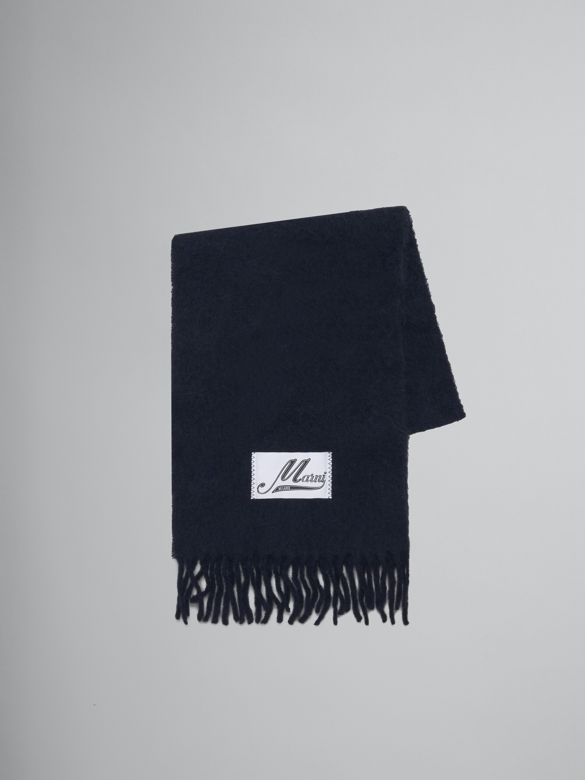 Navy brushed alpaca scarf with fringes - Scarves - Image 1