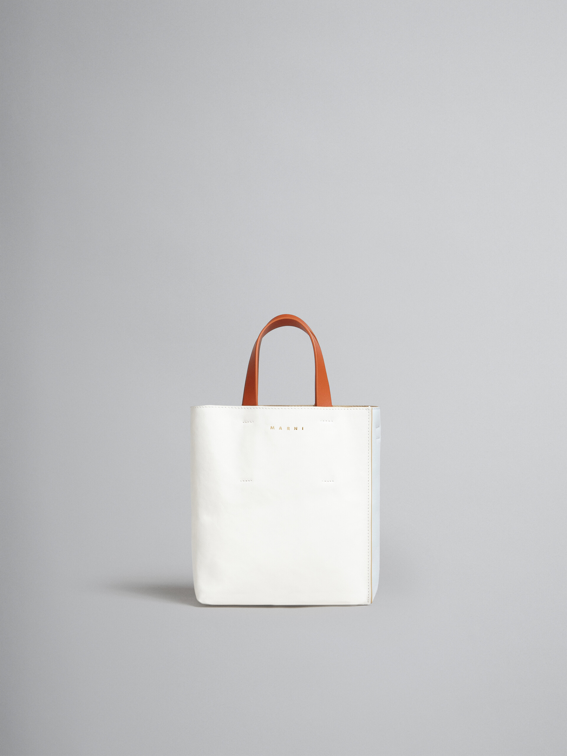 Museo Soft Mini Bag in white light blue and orange leather - Shopping Bags - Image 1