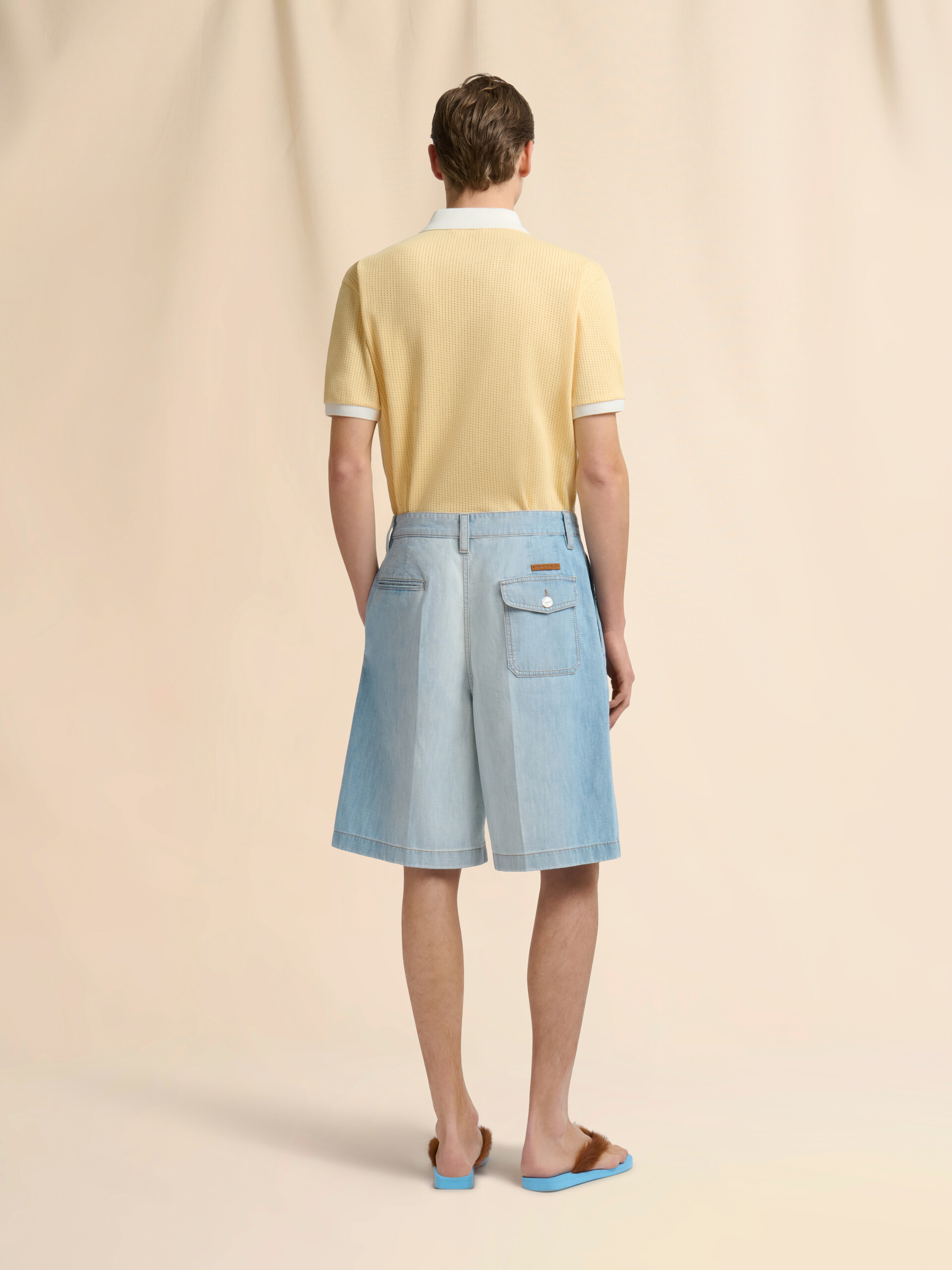 Light blue chambray shorts with foulard - Pants - Image 3
