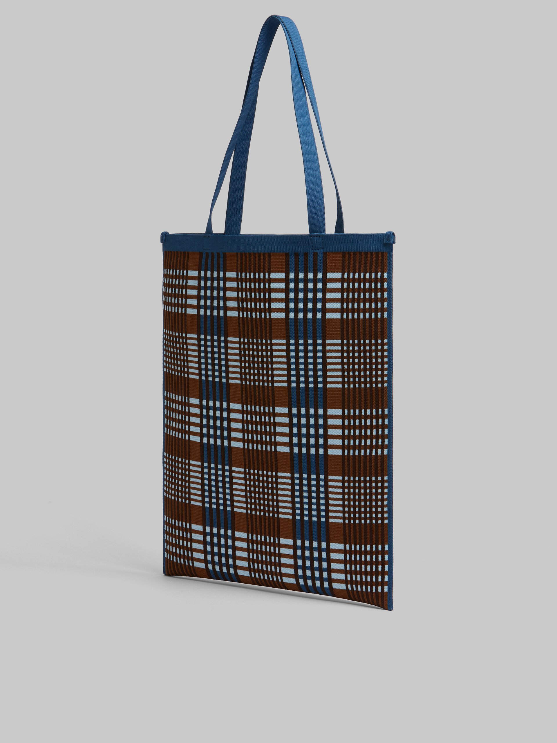 Blue and brown jacquard check flat tote bag - Shopping Bags - Image 3