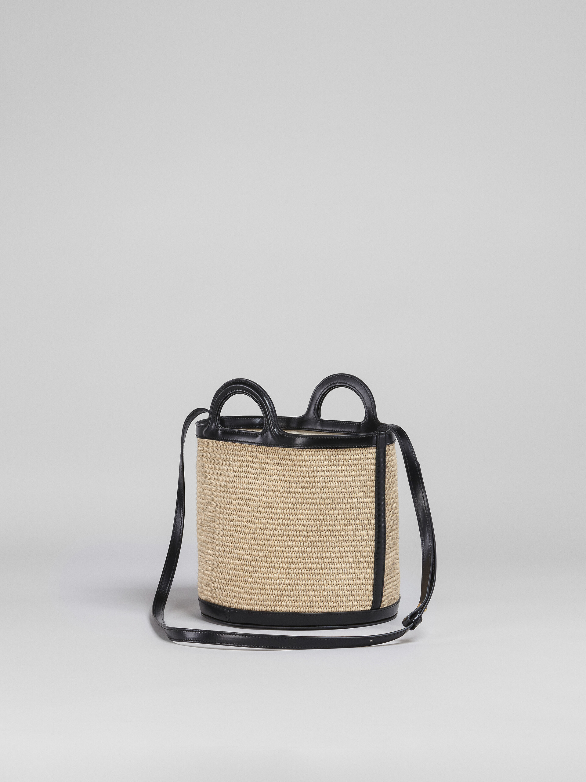 TROPICALIA small bucket bag  in black leather and raffia - Shoulder Bag - Image 3