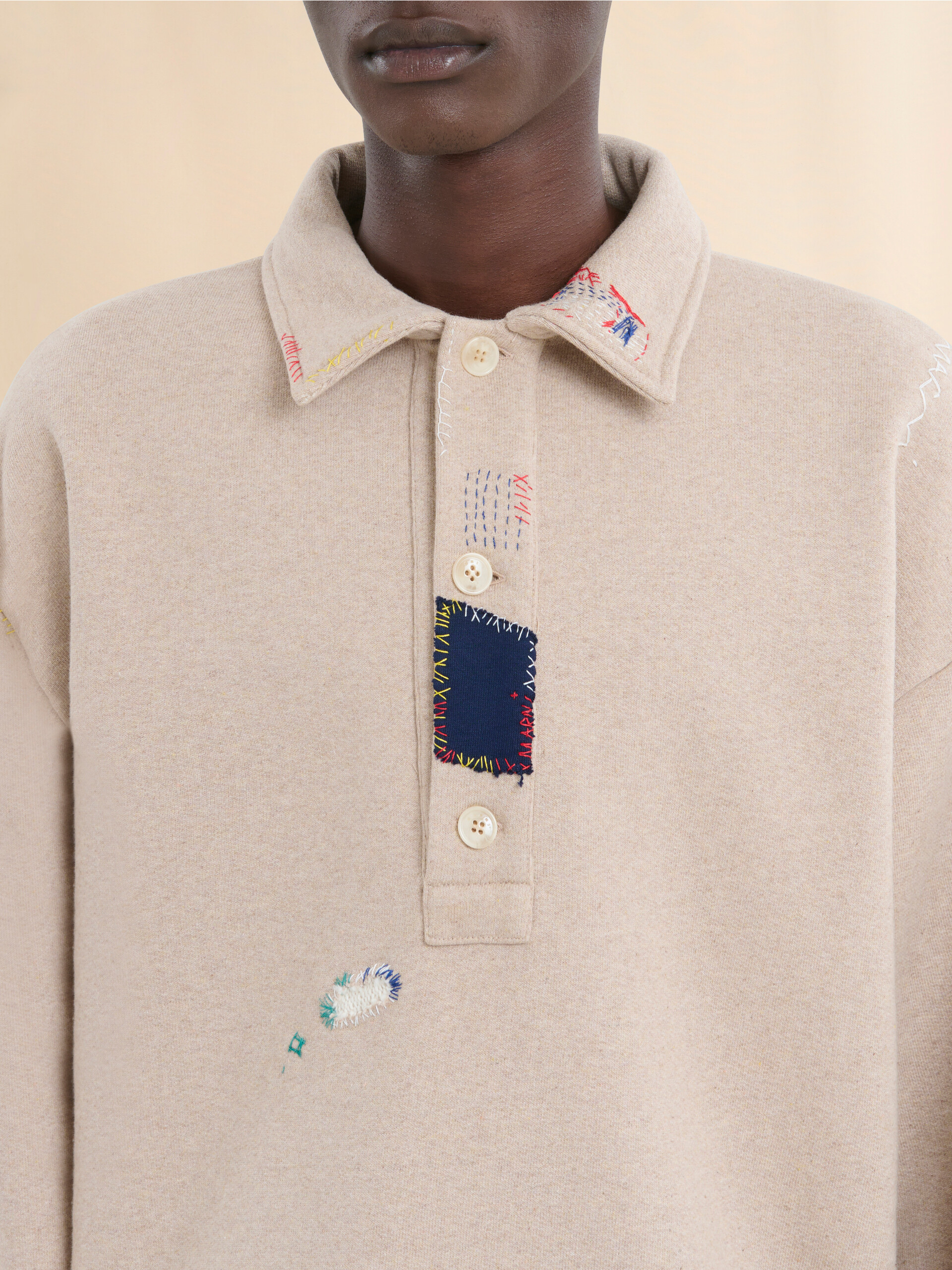 Long sleeved cotton polo sweatshirt - Sweaters - Image 4