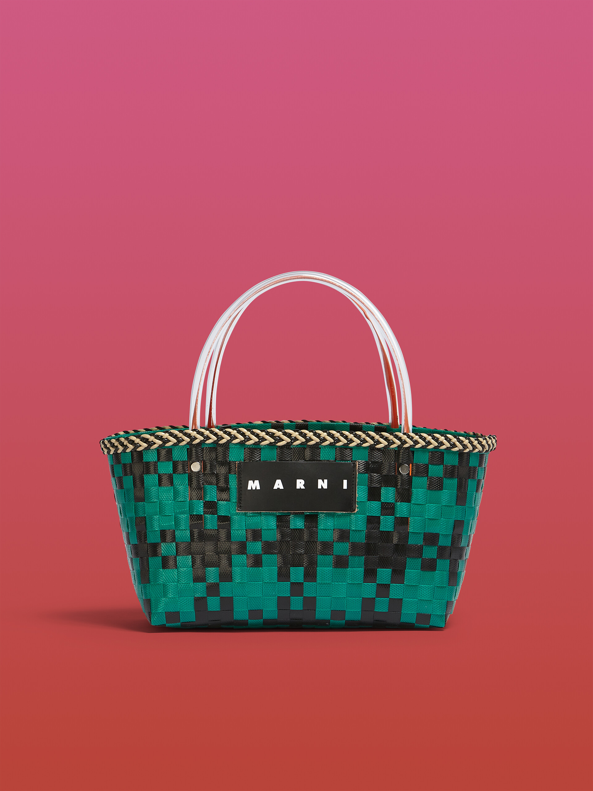MARNI MARKET CHECK BAG in black and green tartan woven material - Bags - Image 1
