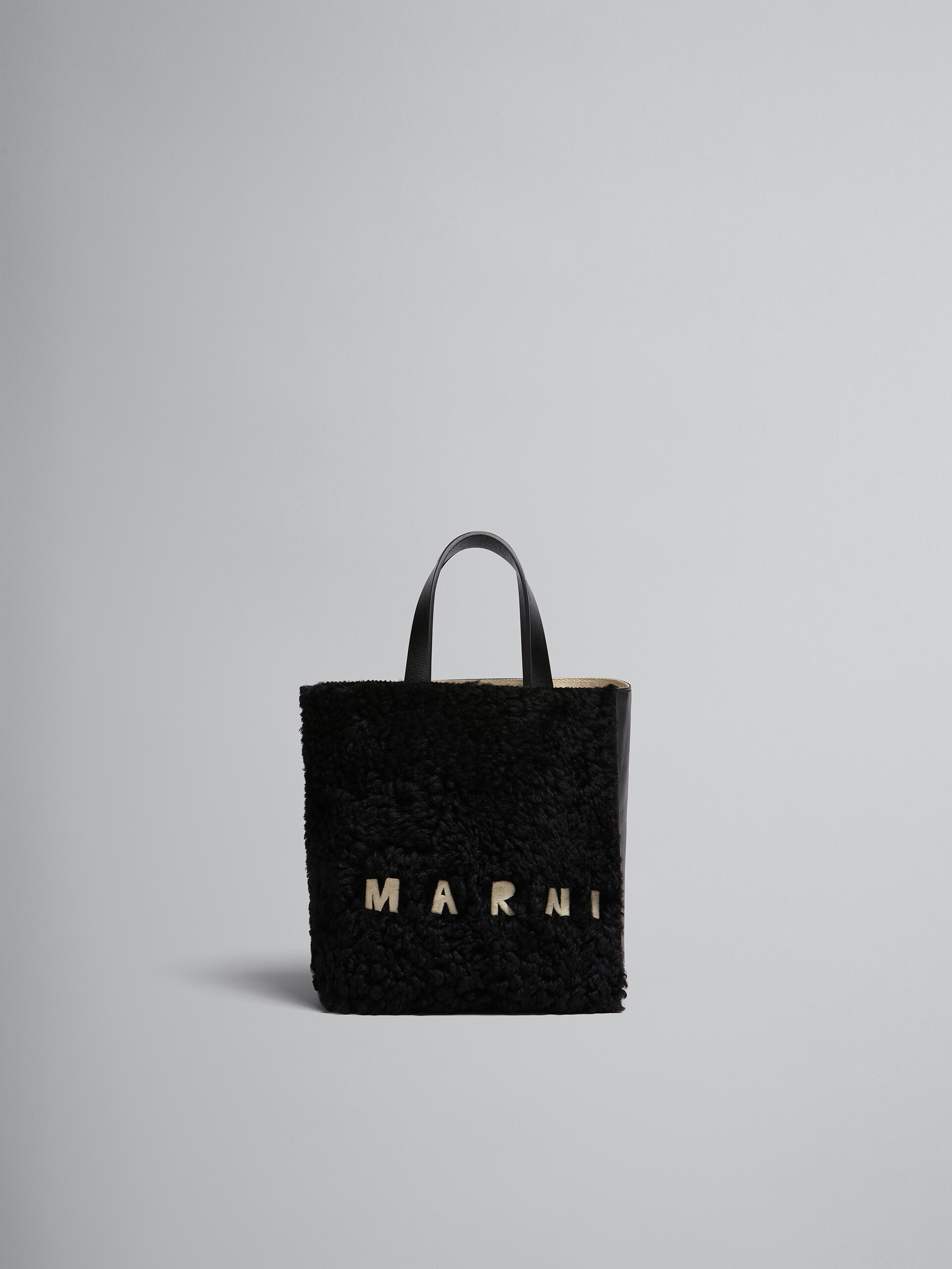 MUSEO SOFT mini bag in black shearling - Shopping Bags - Image 1