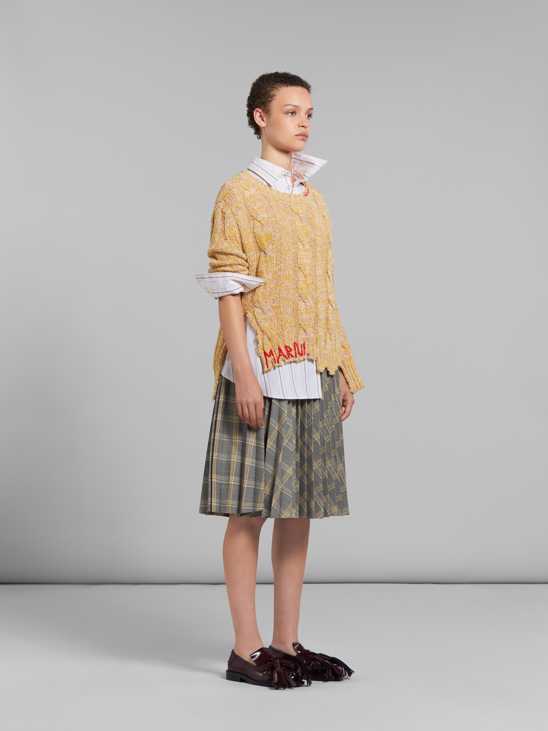 Yellow checked tech wool plissé skirt - Skirts - Image 5
