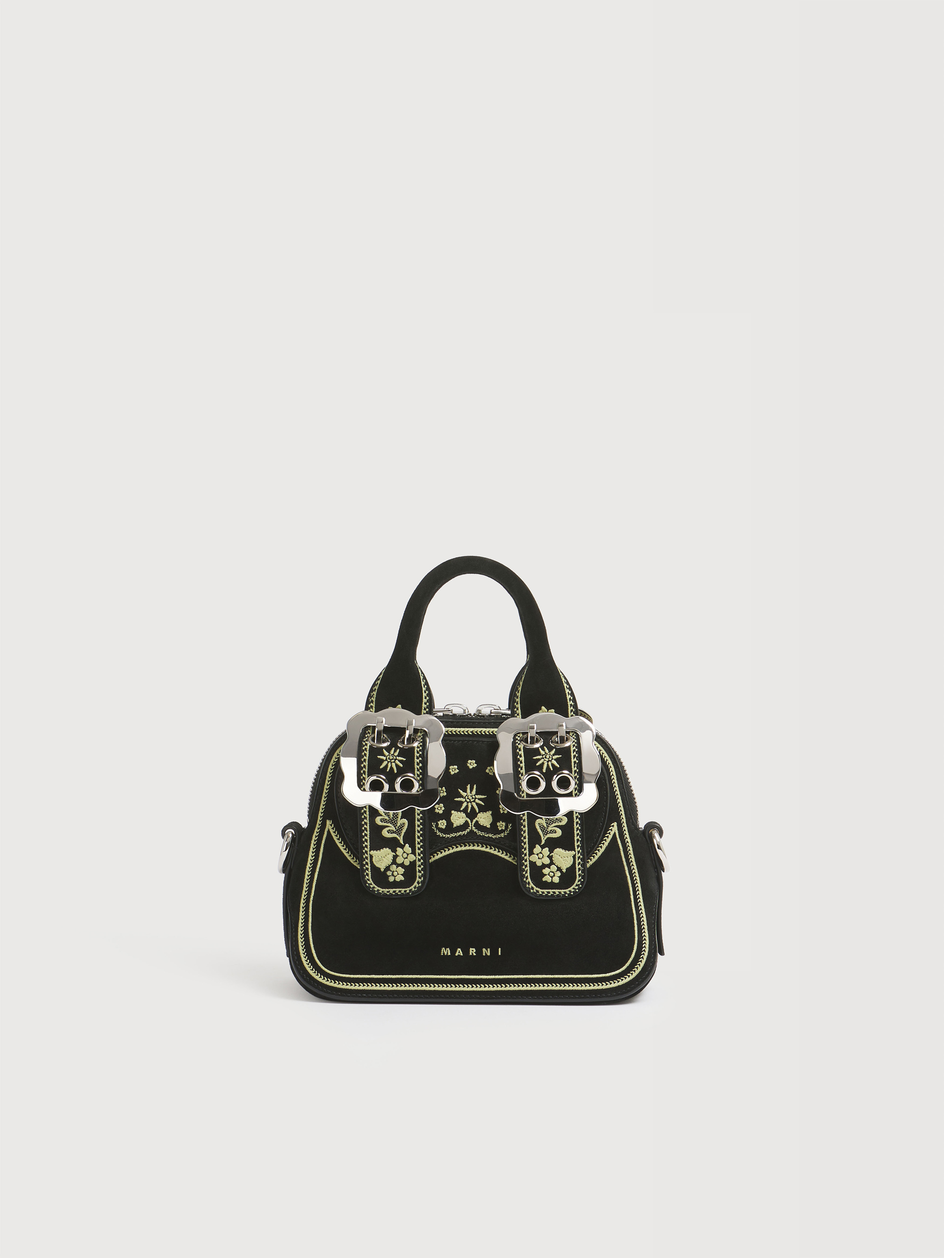 Black suede Belte bag with embroidery - Handbags - Image 1